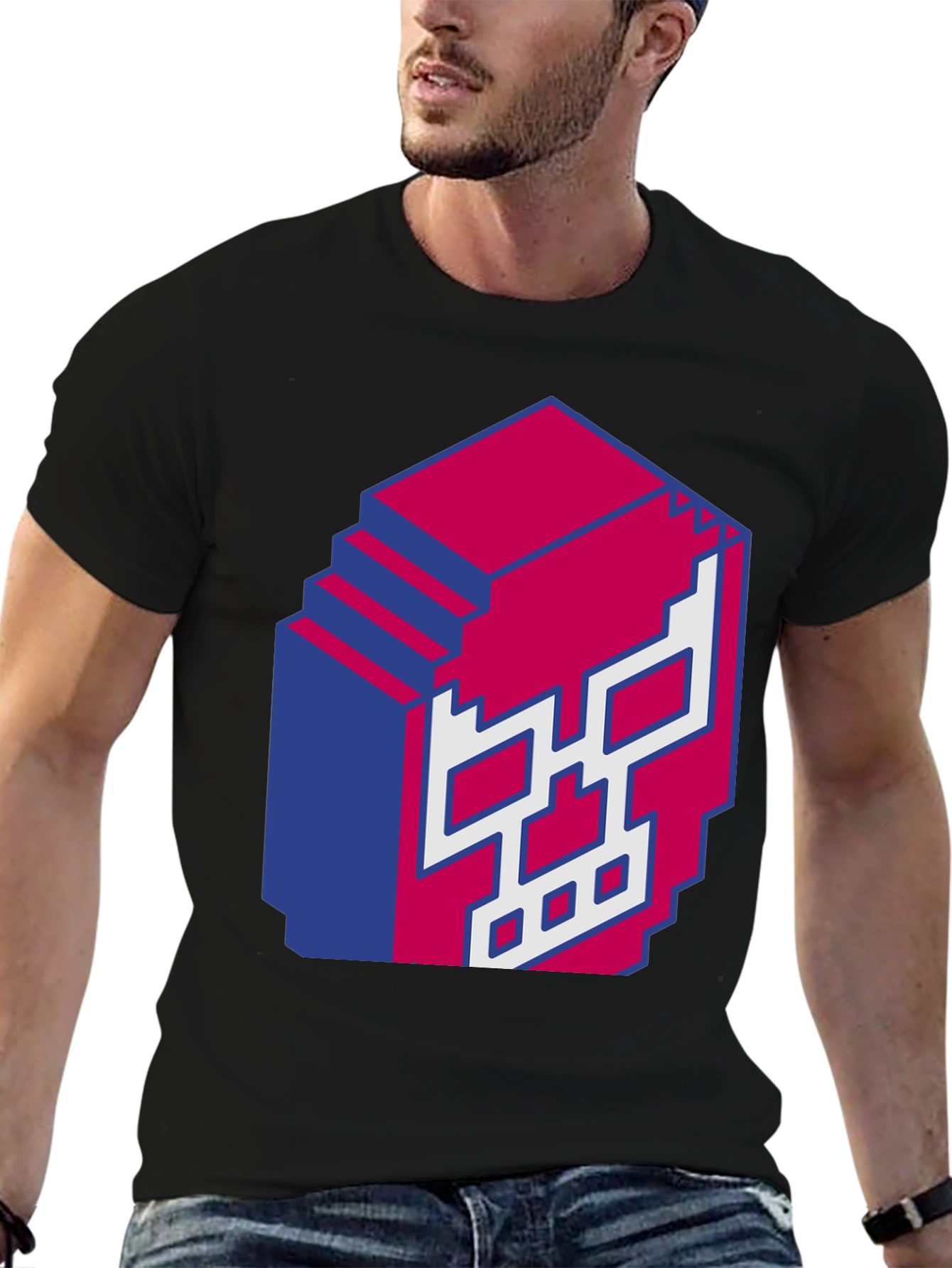 Pixel Skull Graphic Print Black T-Shirt