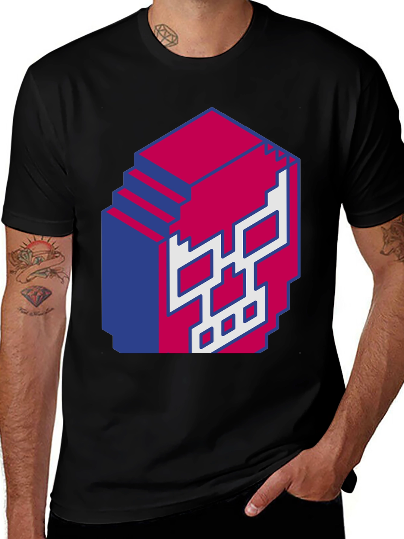 Pixel Skull Graphic Print Black T-Shirt