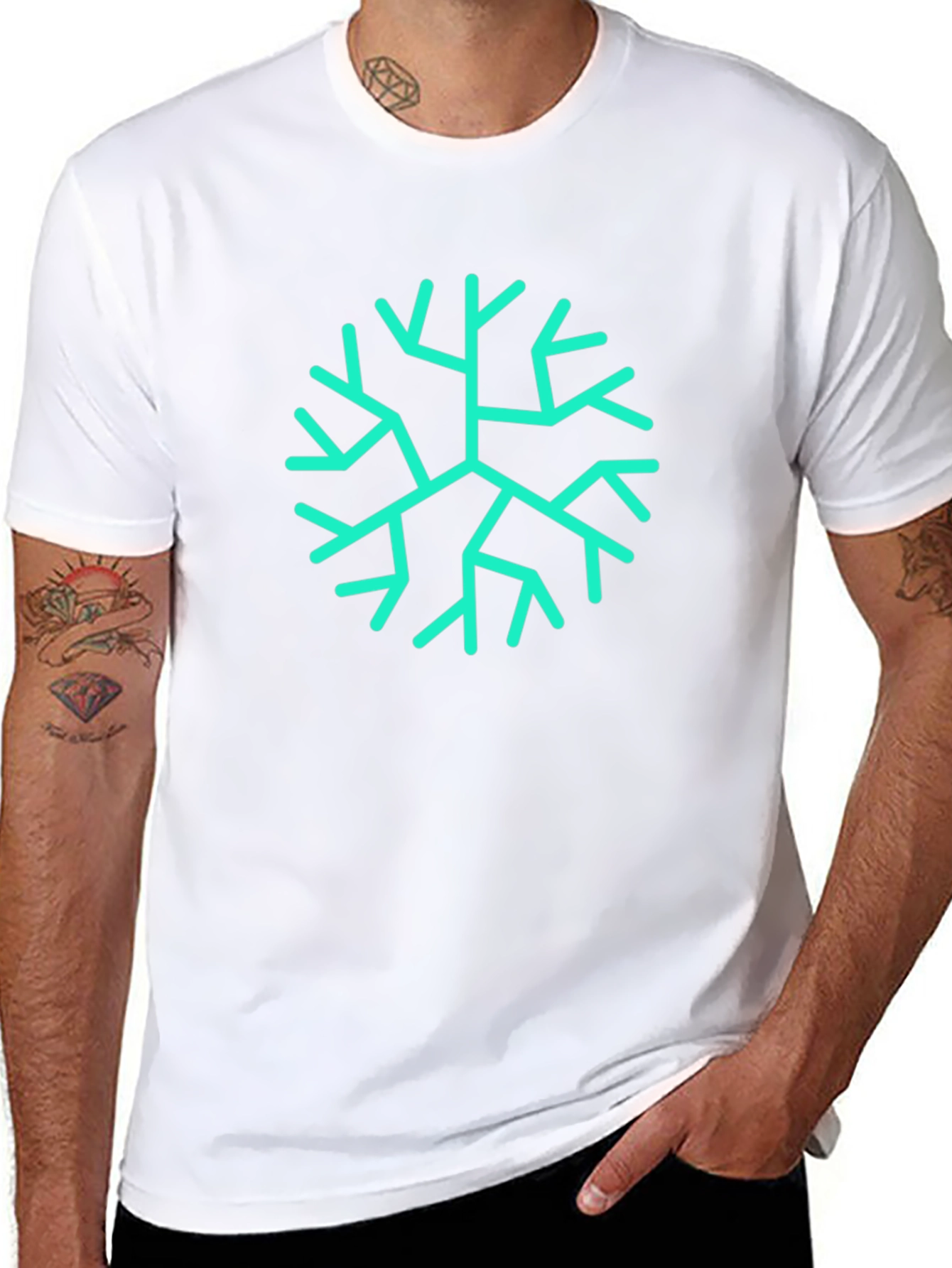Mens Black Tee with Teal Geometric Branch Print
