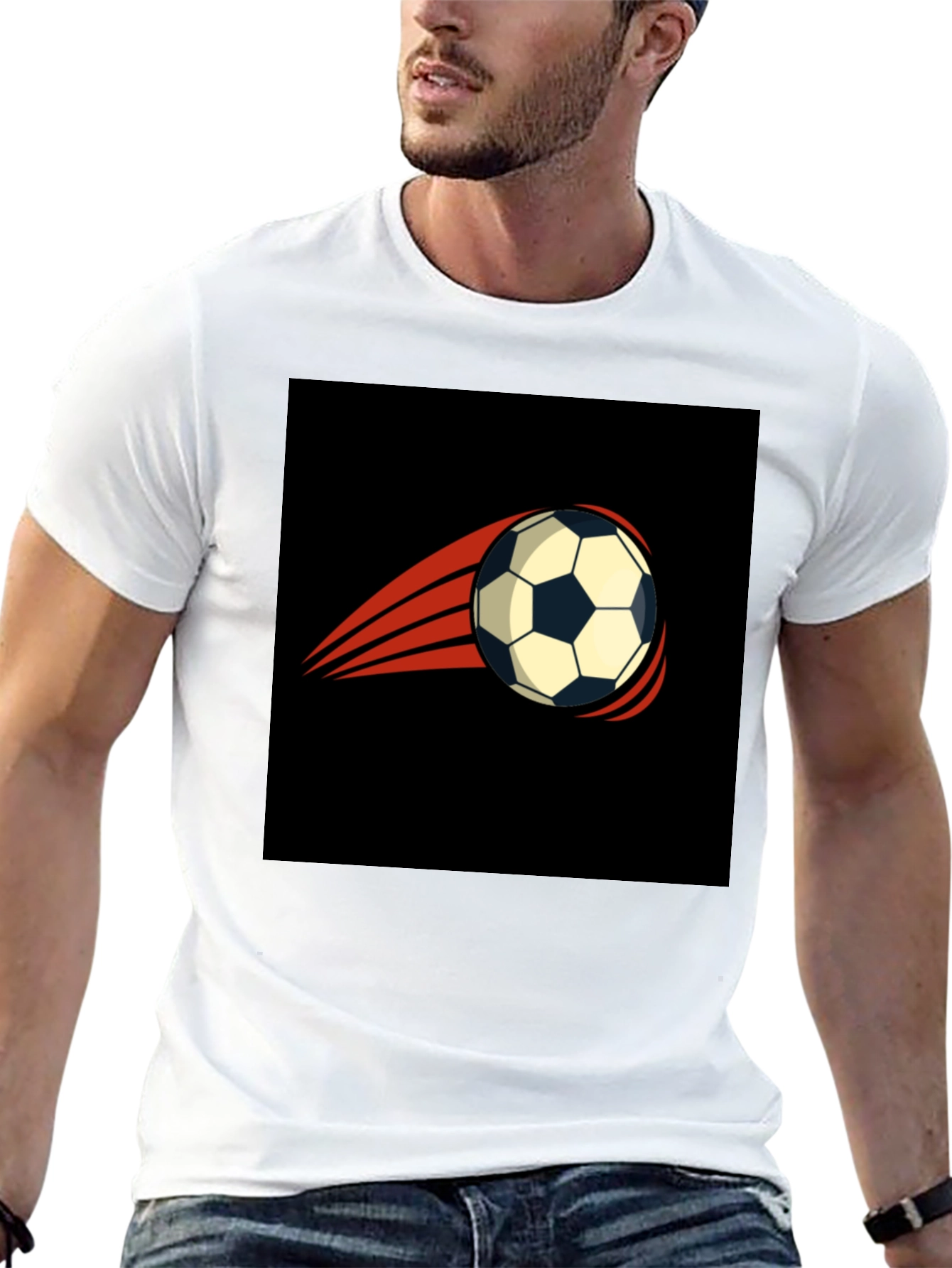 Mens Black T-Shirt with Soccer Ball Graphic