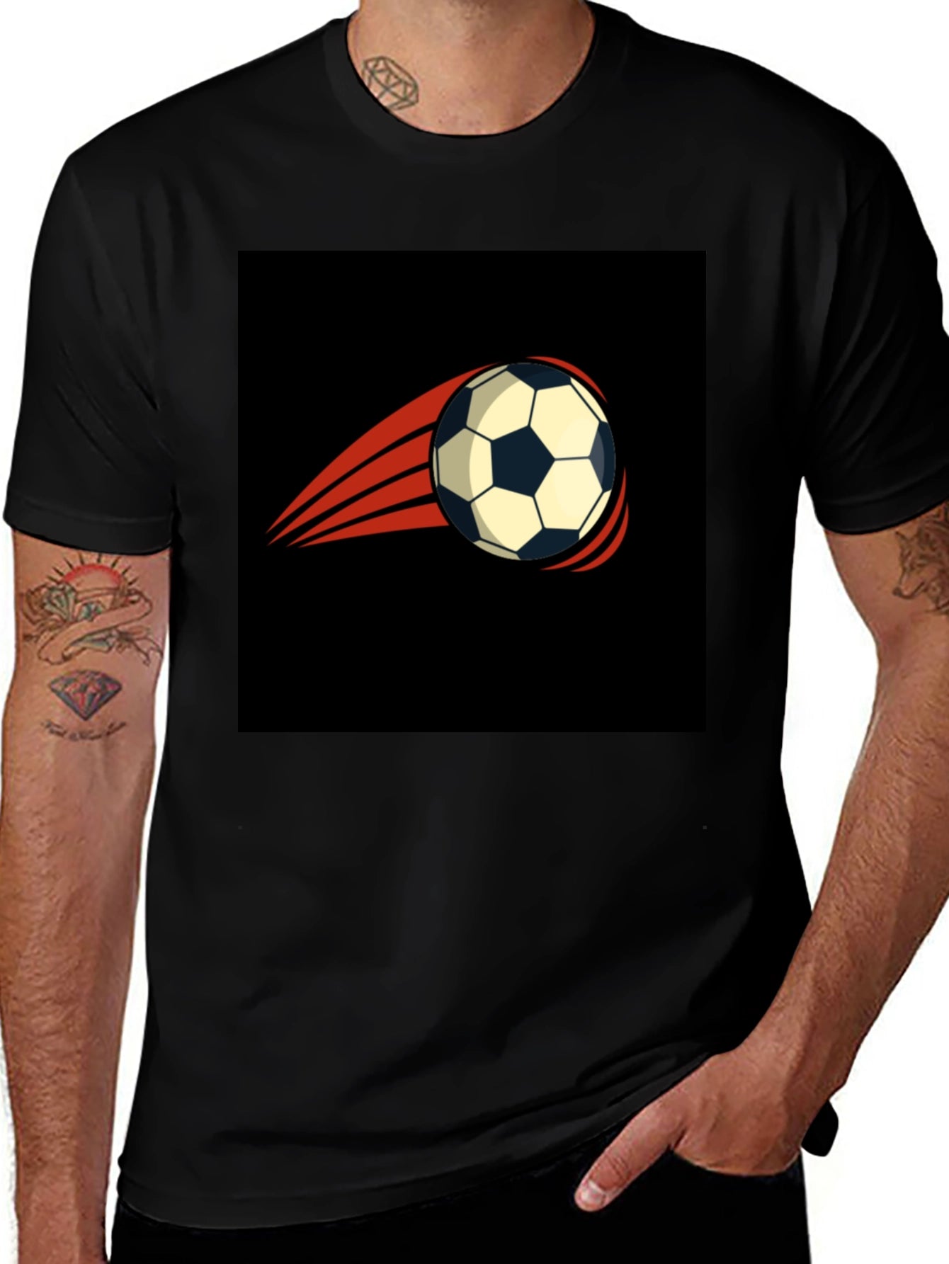 Mens Black T-Shirt with Soccer Ball Graphic