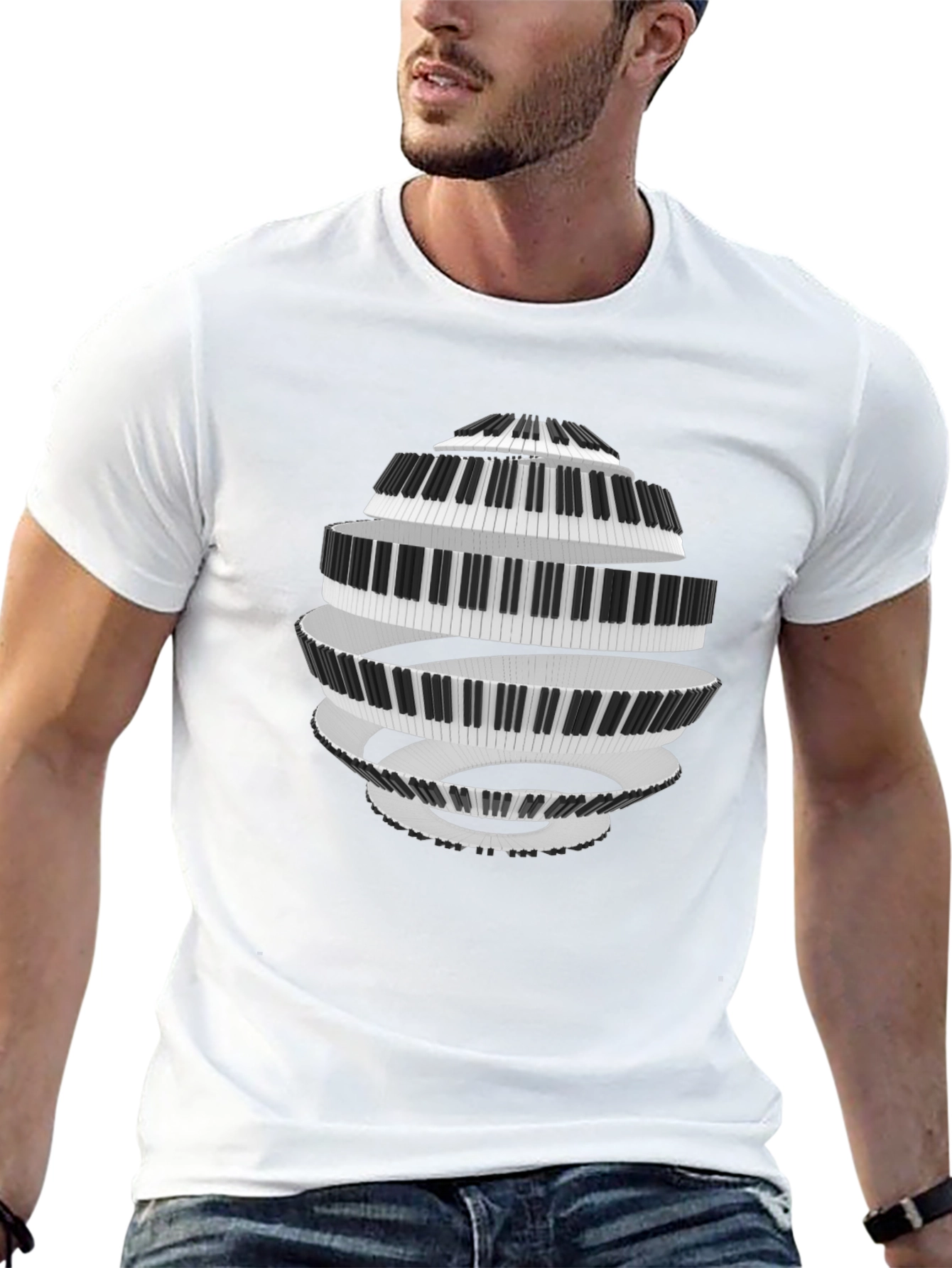 Piano Keys Spiral Black T-Shirt