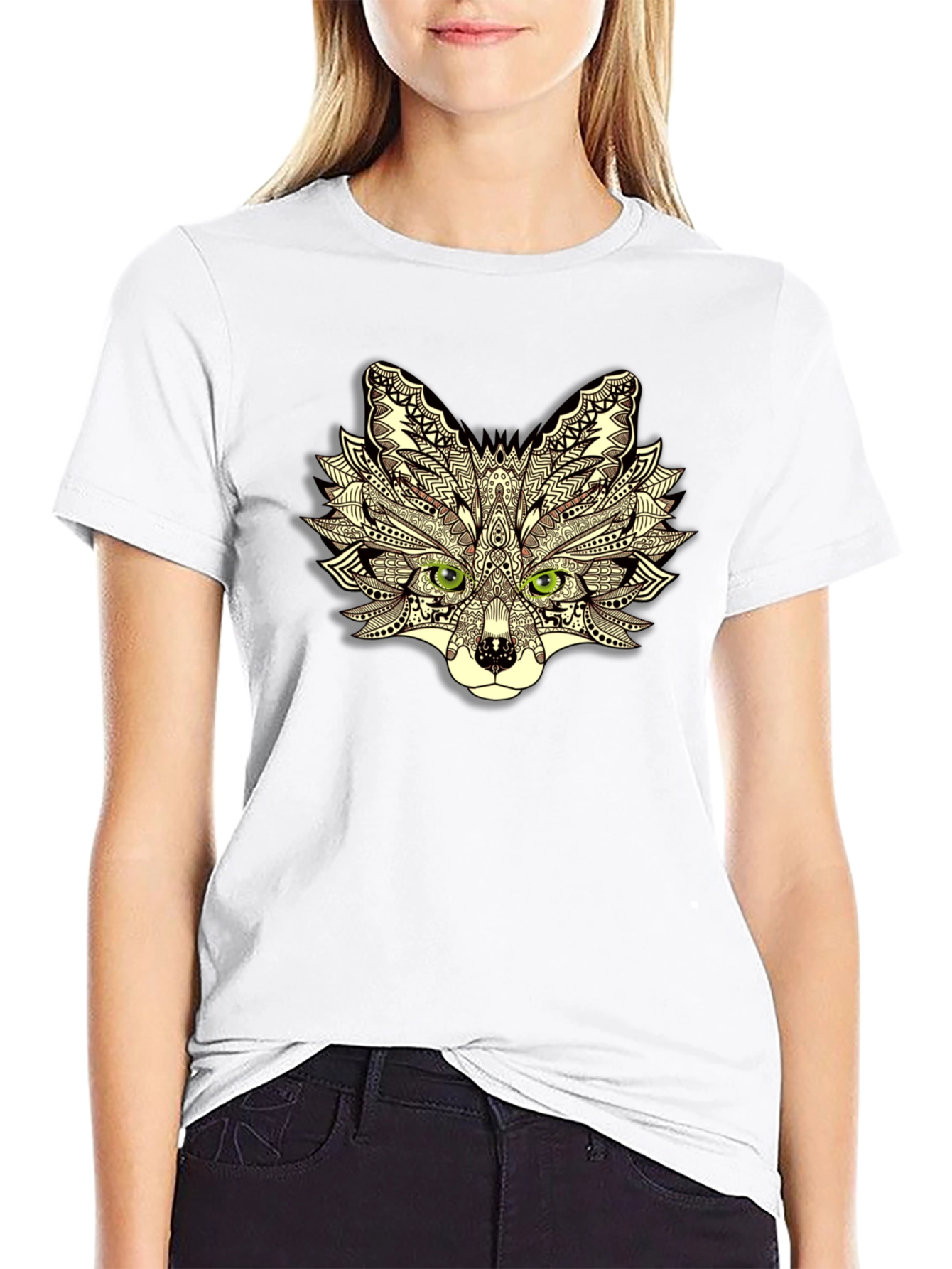 Abstract Fox Head Graphic Black T-Shirt