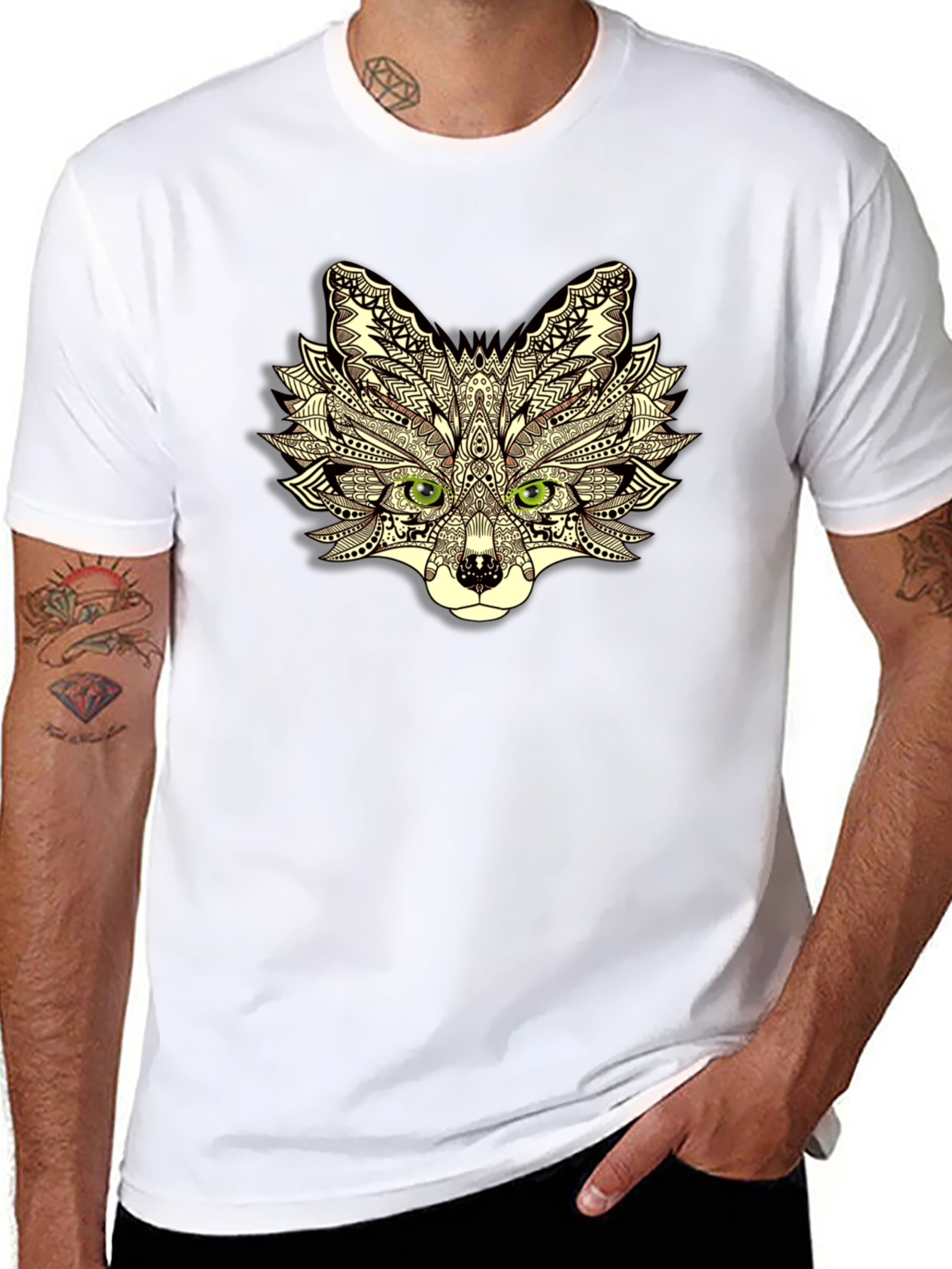 Abstract Fox Head Graphic Black T-Shirt