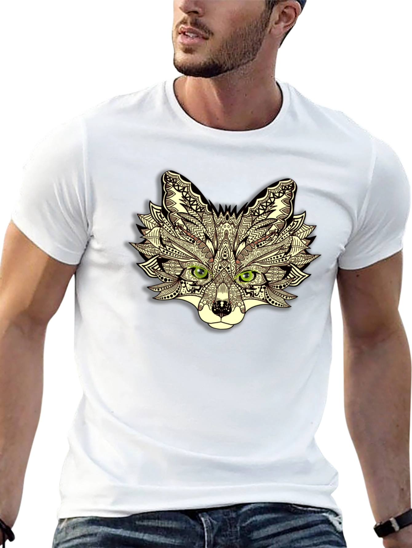 Abstract Fox Head Graphic Black T-Shirt