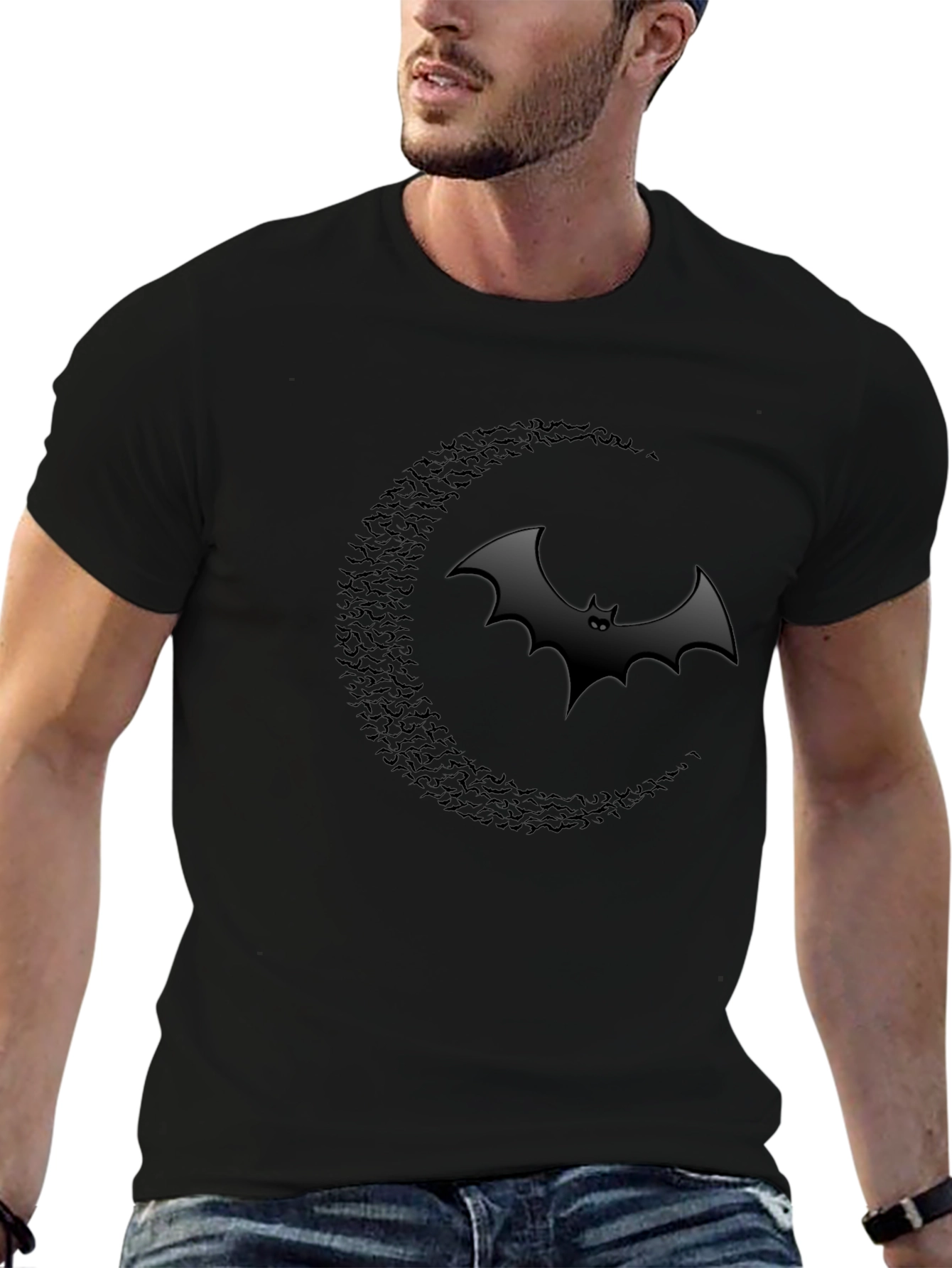 Bat Moon Graphic T-Shirt - Classic Black Cotton Tee