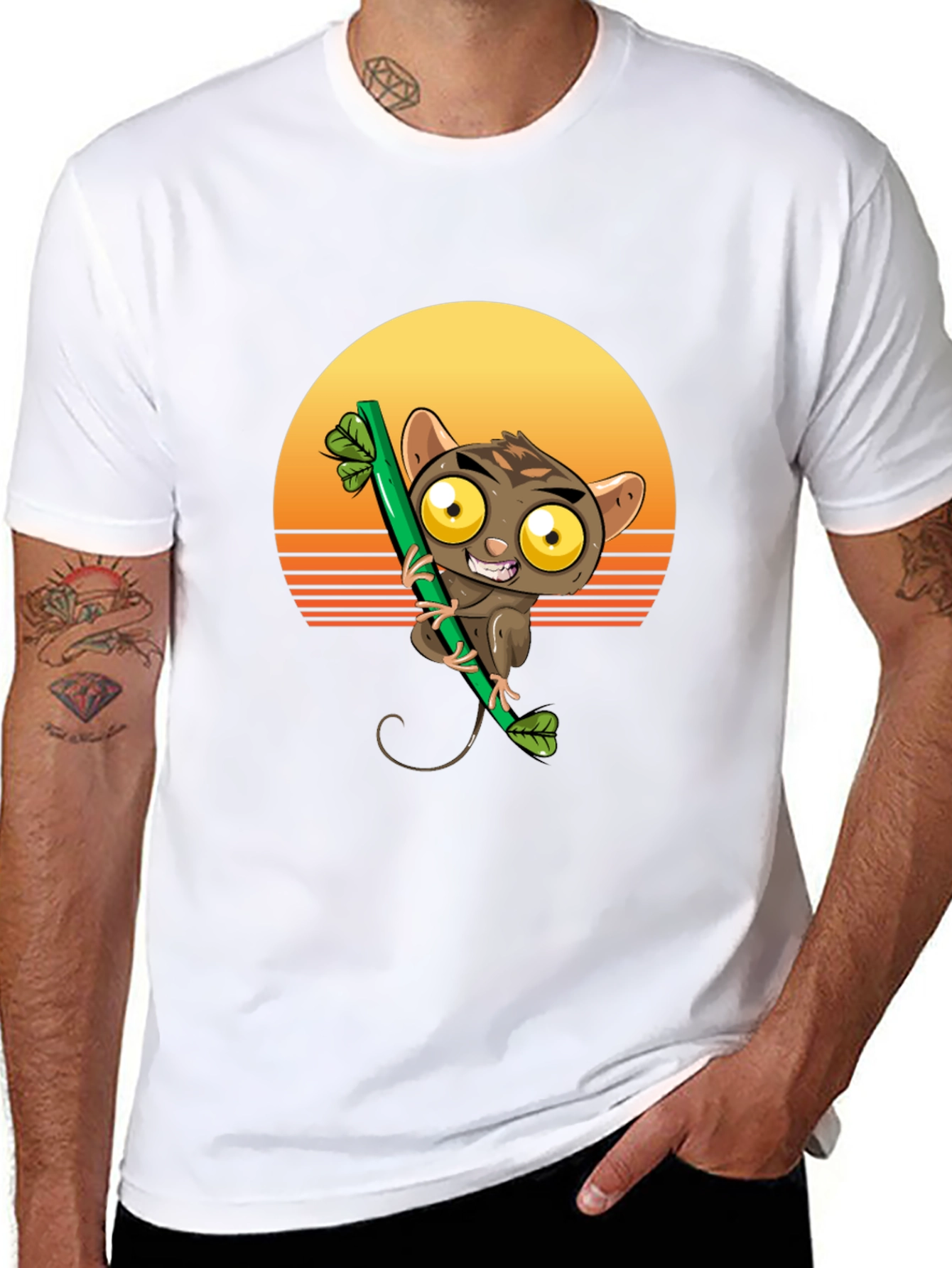 Tarsier on Bamboo T-Shirt - Sunset Design