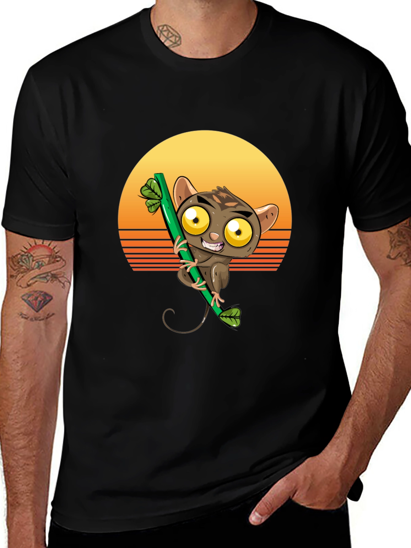 Tarsier on Bamboo T-Shirt - Sunset Design