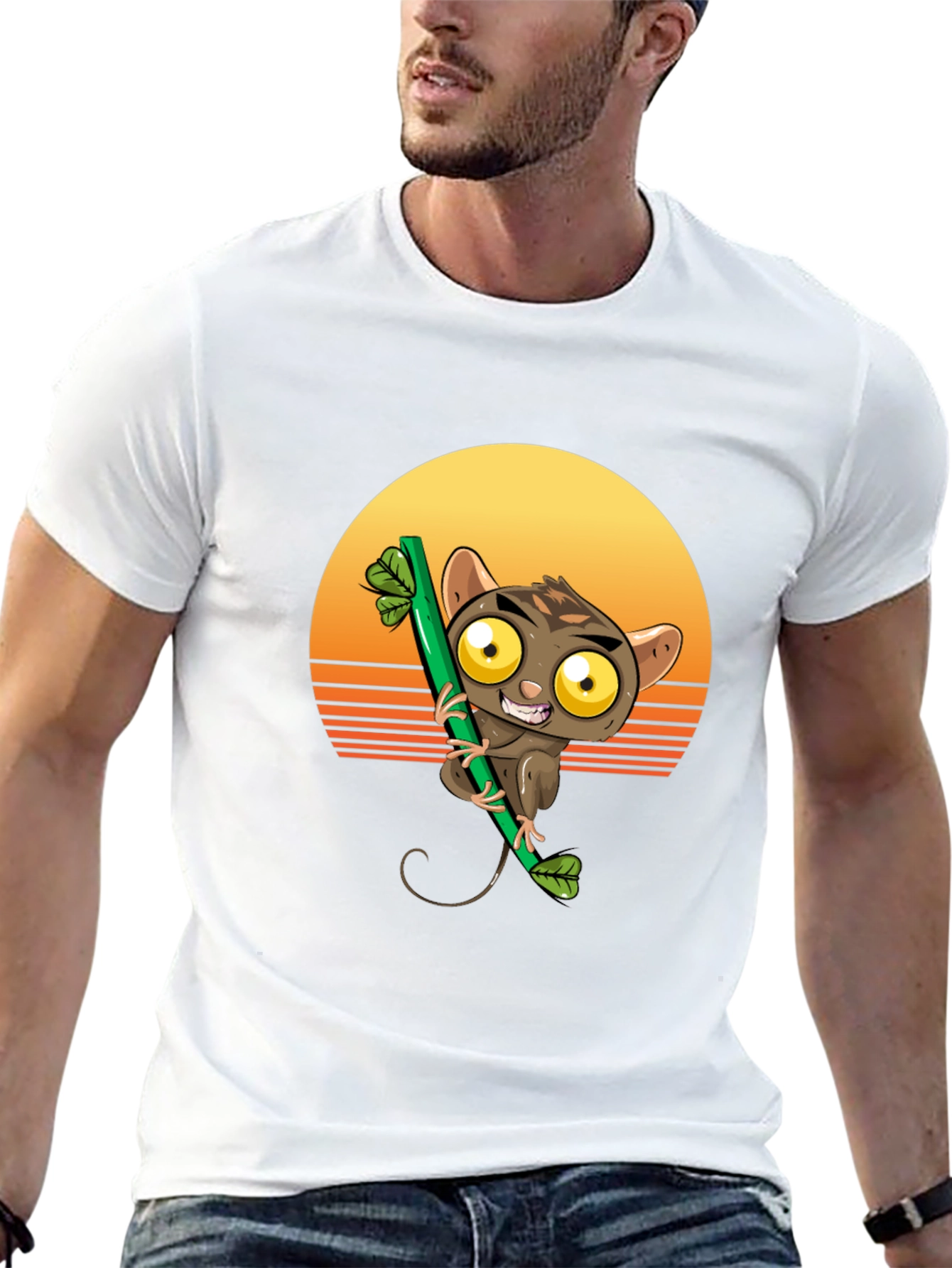 Tarsier on Bamboo T-Shirt - Sunset Design