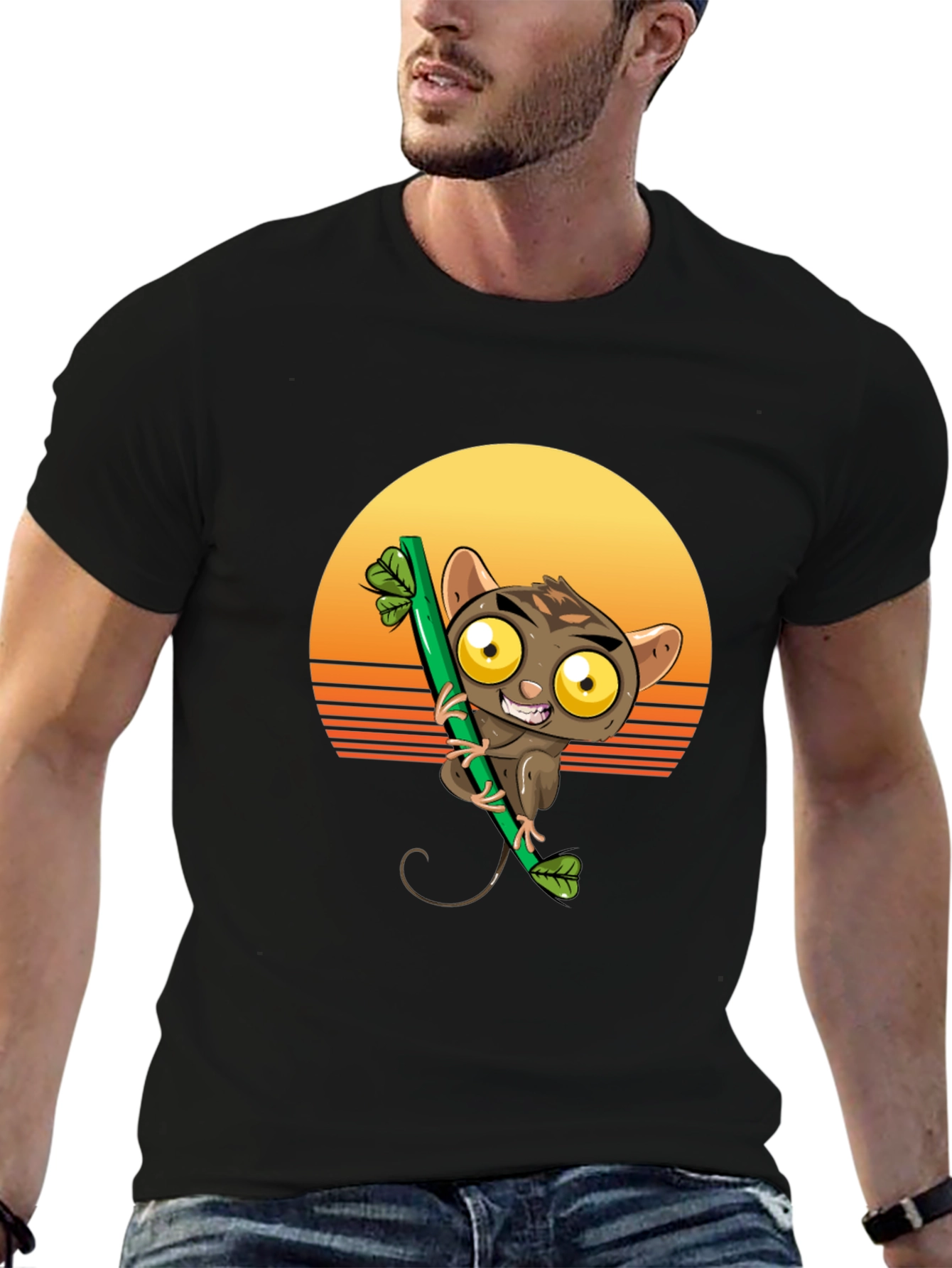Tarsier on Bamboo T-Shirt - Sunset Design