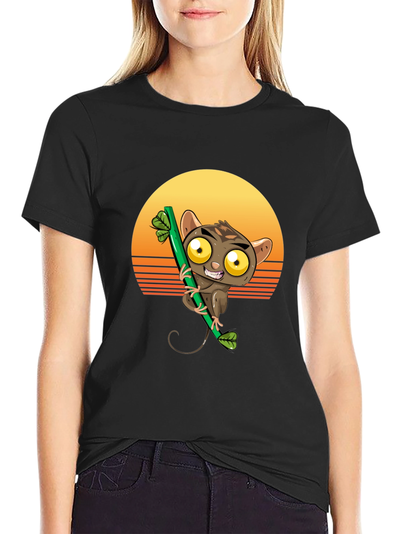 Tarsier on Bamboo T-Shirt - Sunset Design
