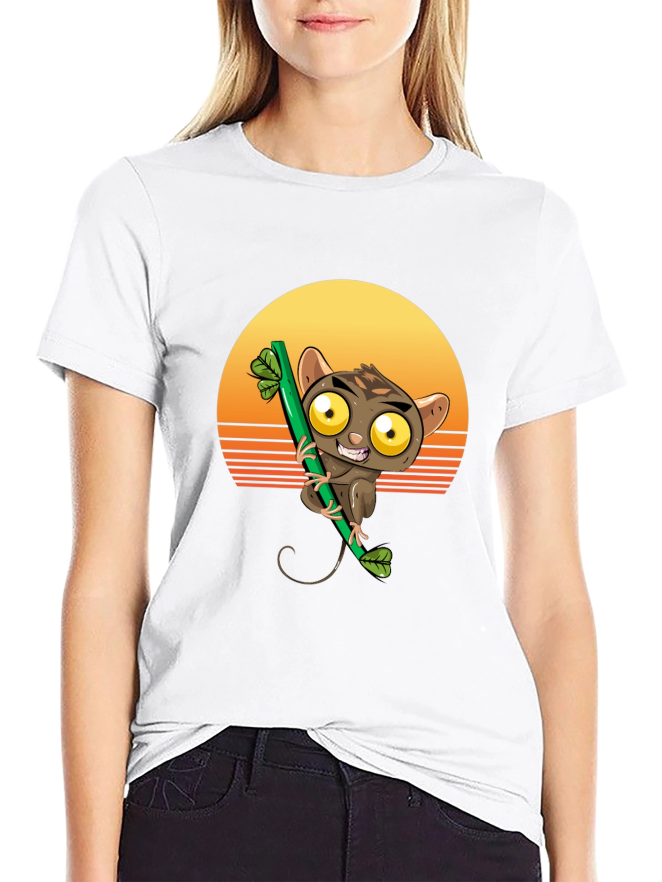 Tarsier on Bamboo T-Shirt - Sunset Design