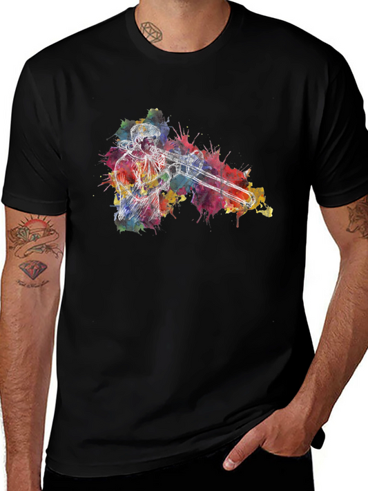 Trombone Player Watercolor Black T-Shirt
