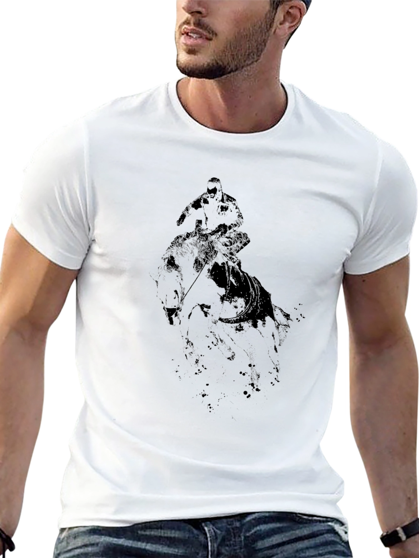 Black Graphic Tee - Cowboy Rider Design