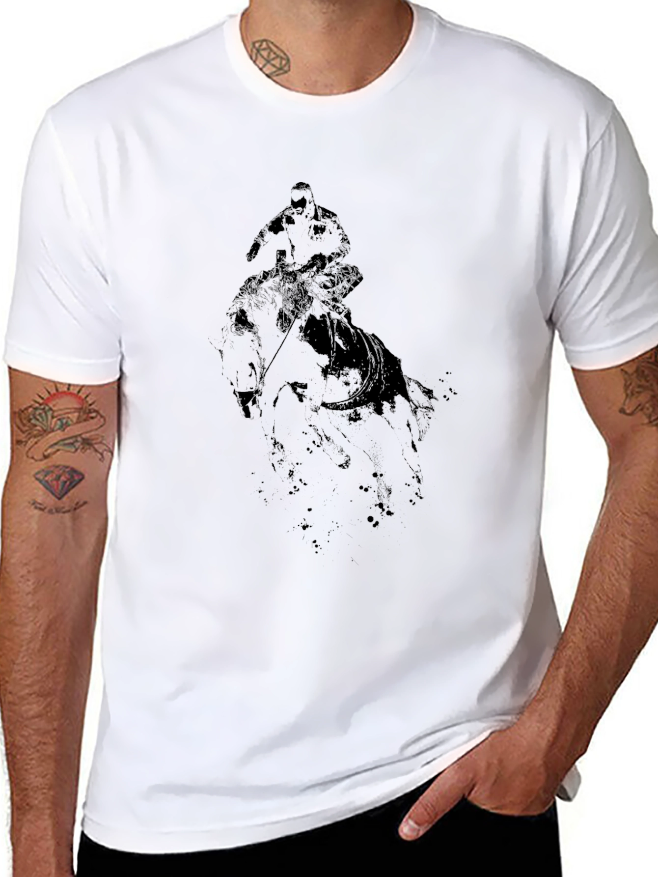 Black Graphic Tee - Cowboy Rider Design