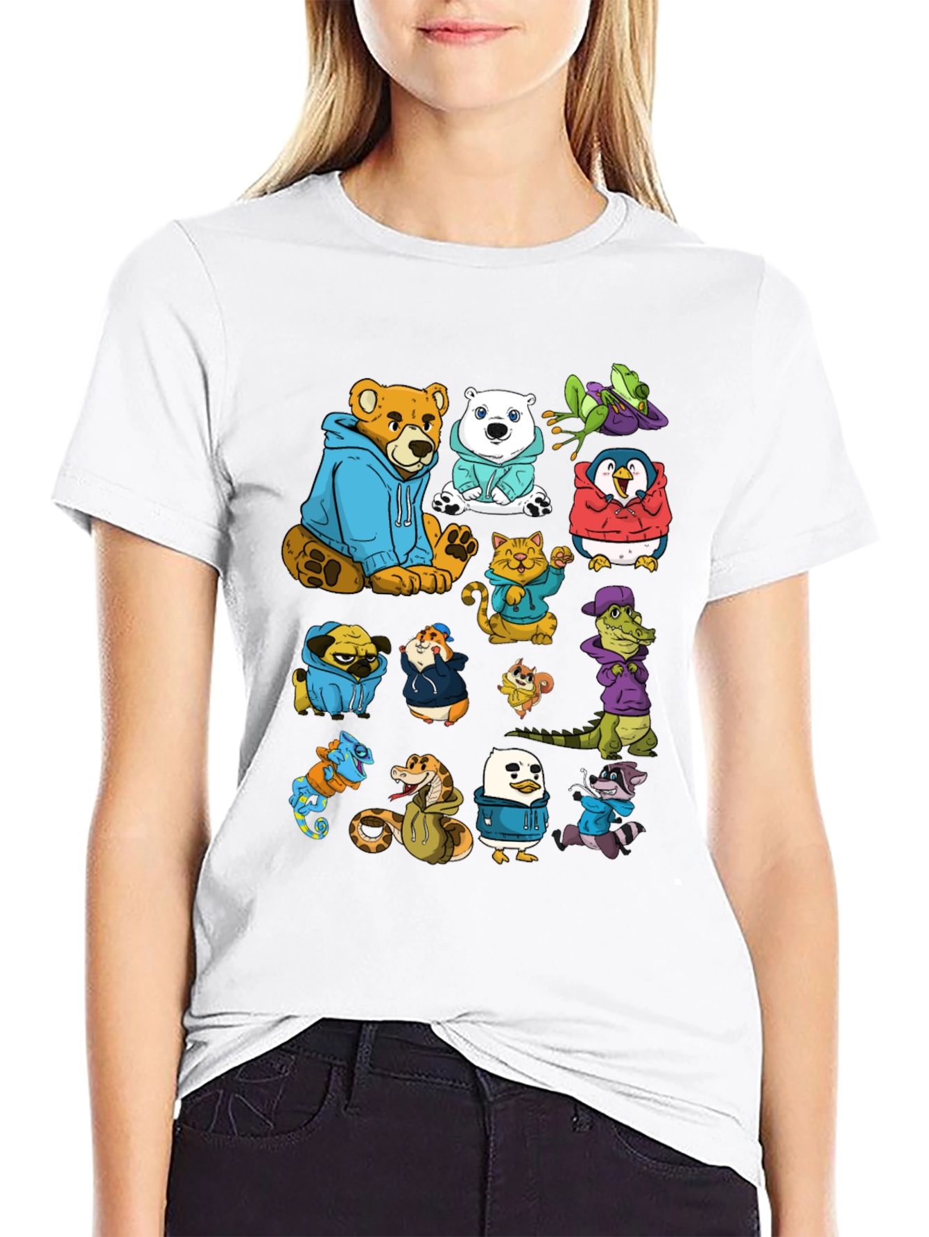 Cartoon Animal Hoodie Graphic Tee
