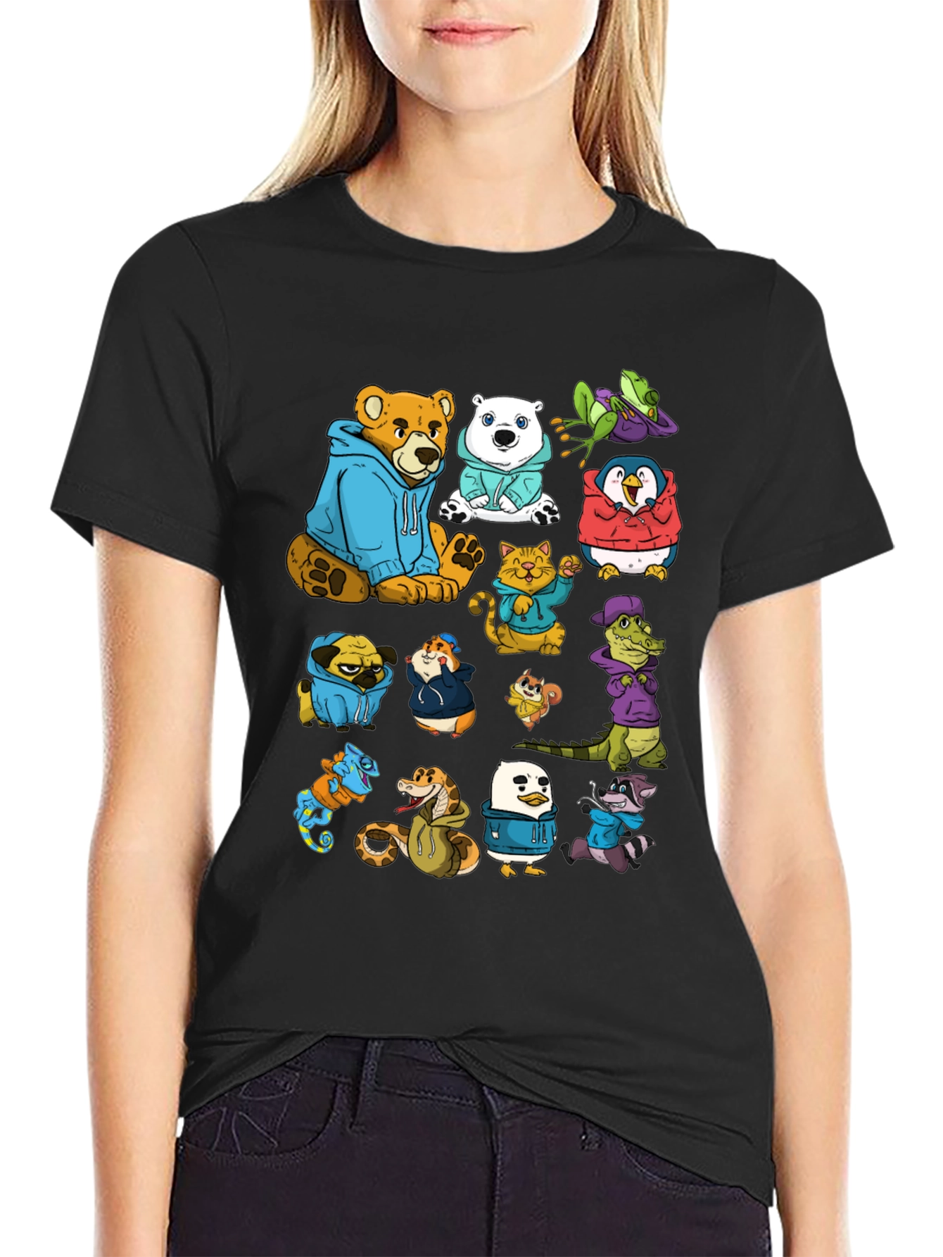 Cartoon Animal Hoodie Graphic Tee