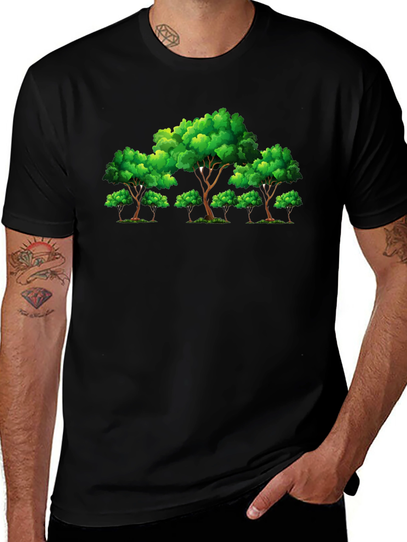Nature Tree Graphic Print Black T-Shirt