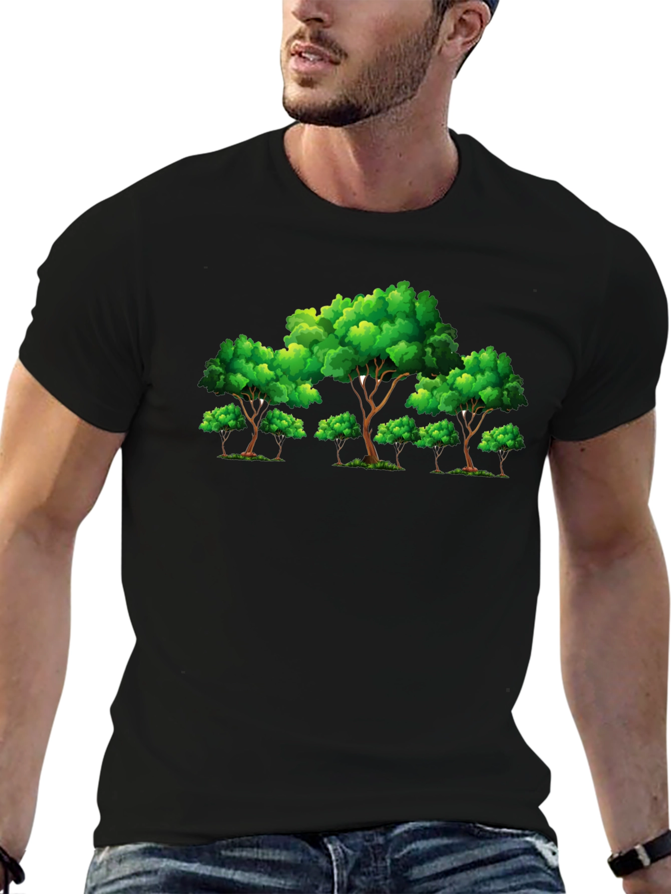 Nature Tree Graphic Print Black T-Shirt