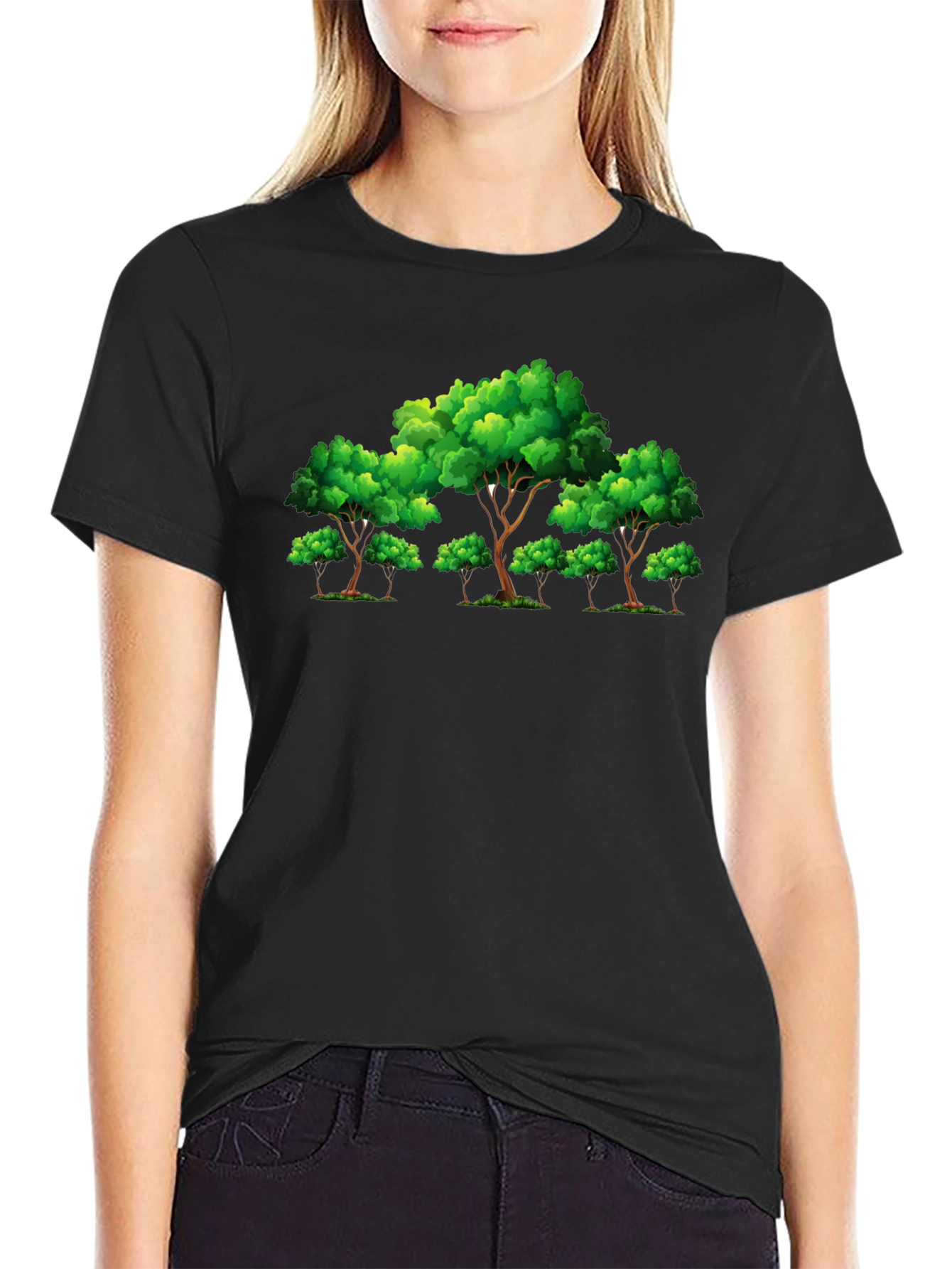 Nature Tree Graphic Print Black T-Shirt
