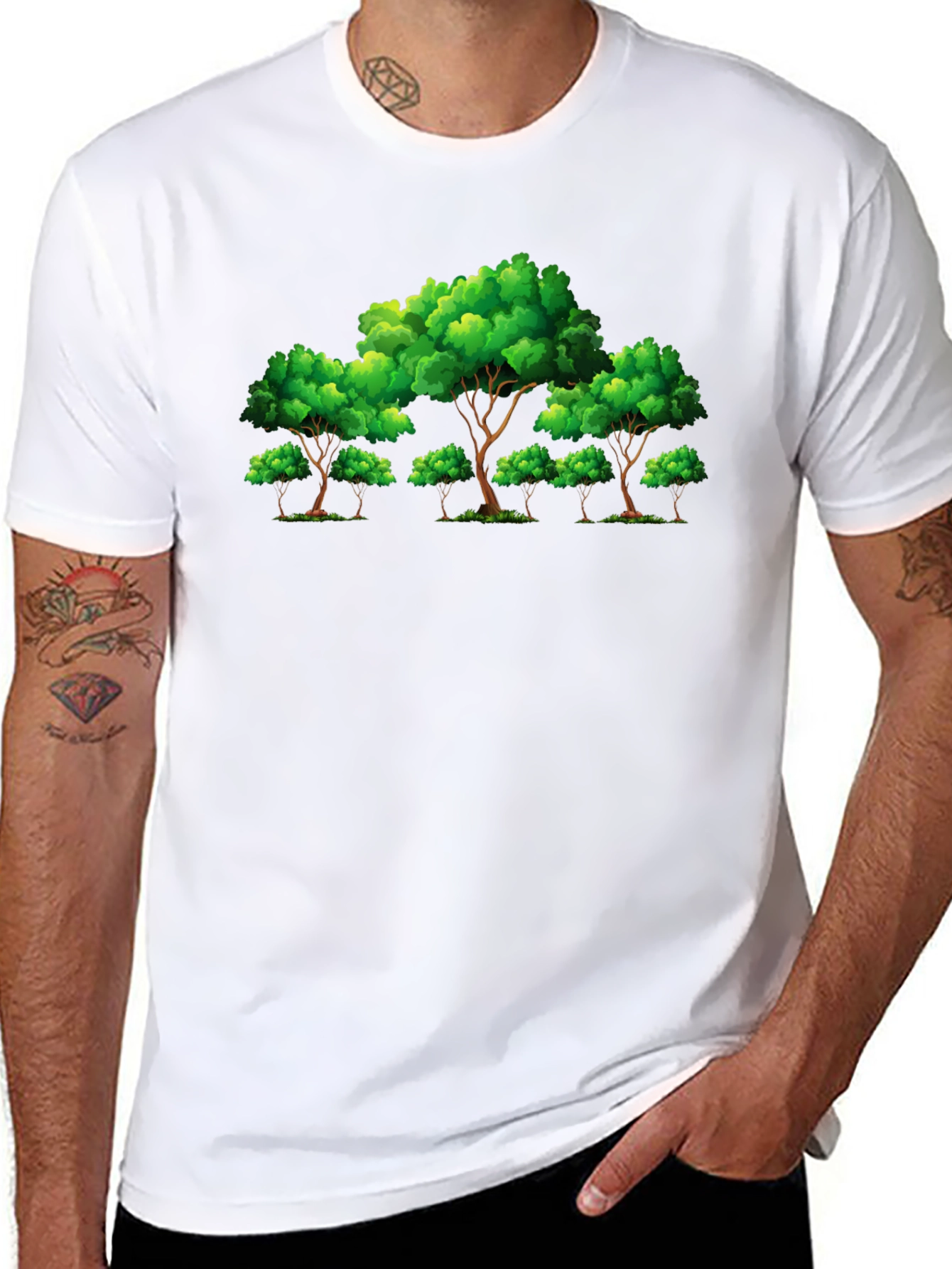 Nature Tree Graphic Print Black T-Shirt