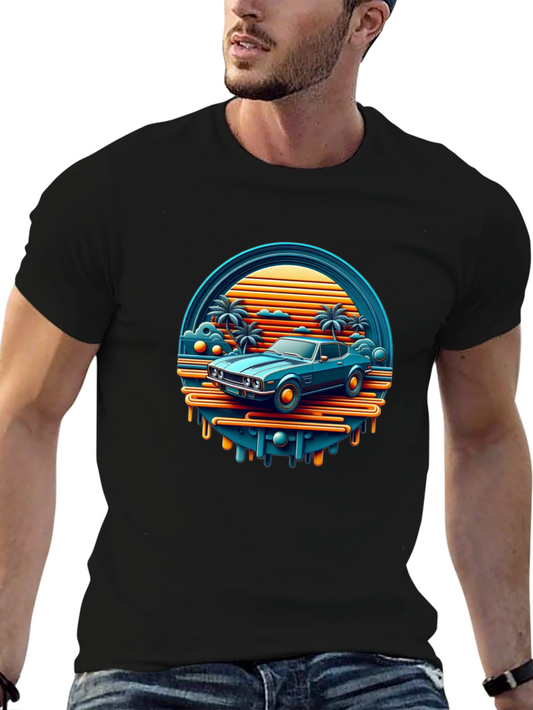 Retro Car T-Shirt - Vintage Sunset Graphic Tee