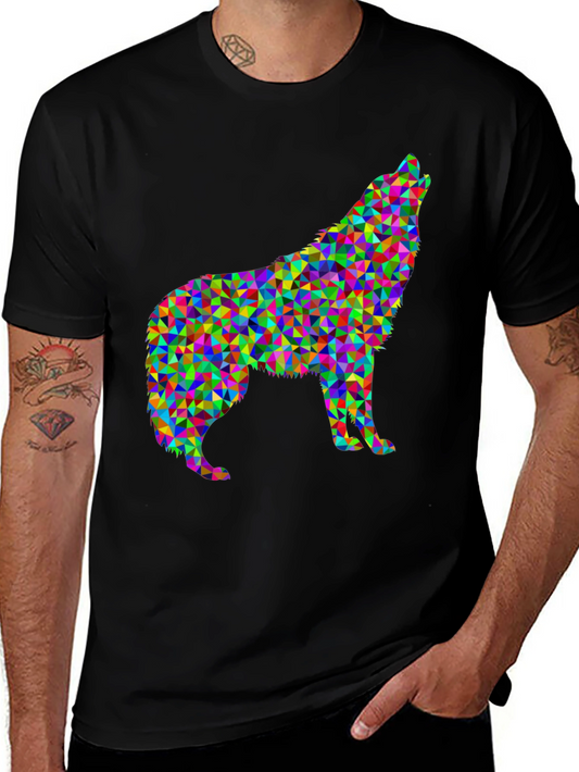 Colorful Geometric Wolf Graphic T-Shirt