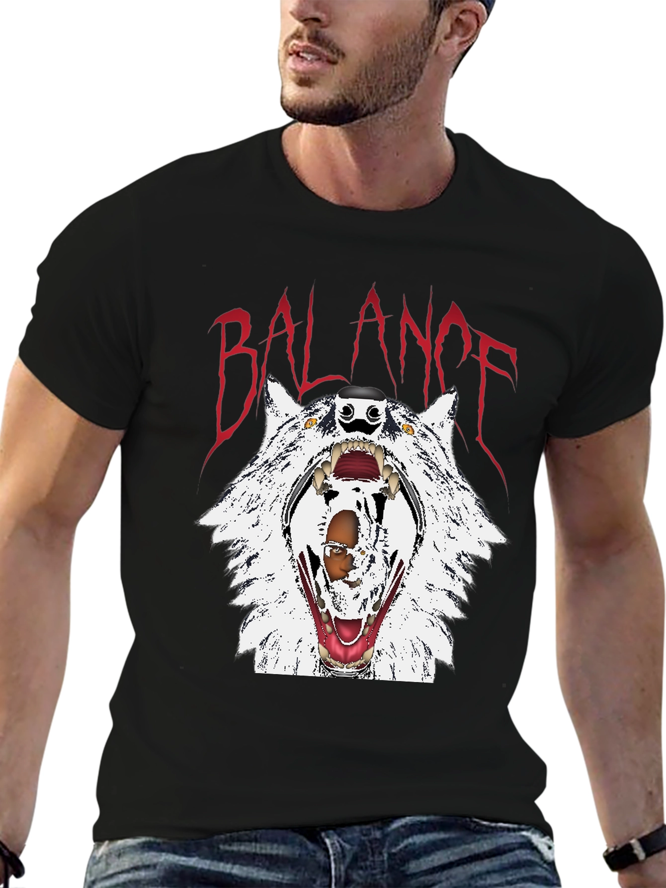 Balance Wolf Graphic Tee - Edgy Streetwear