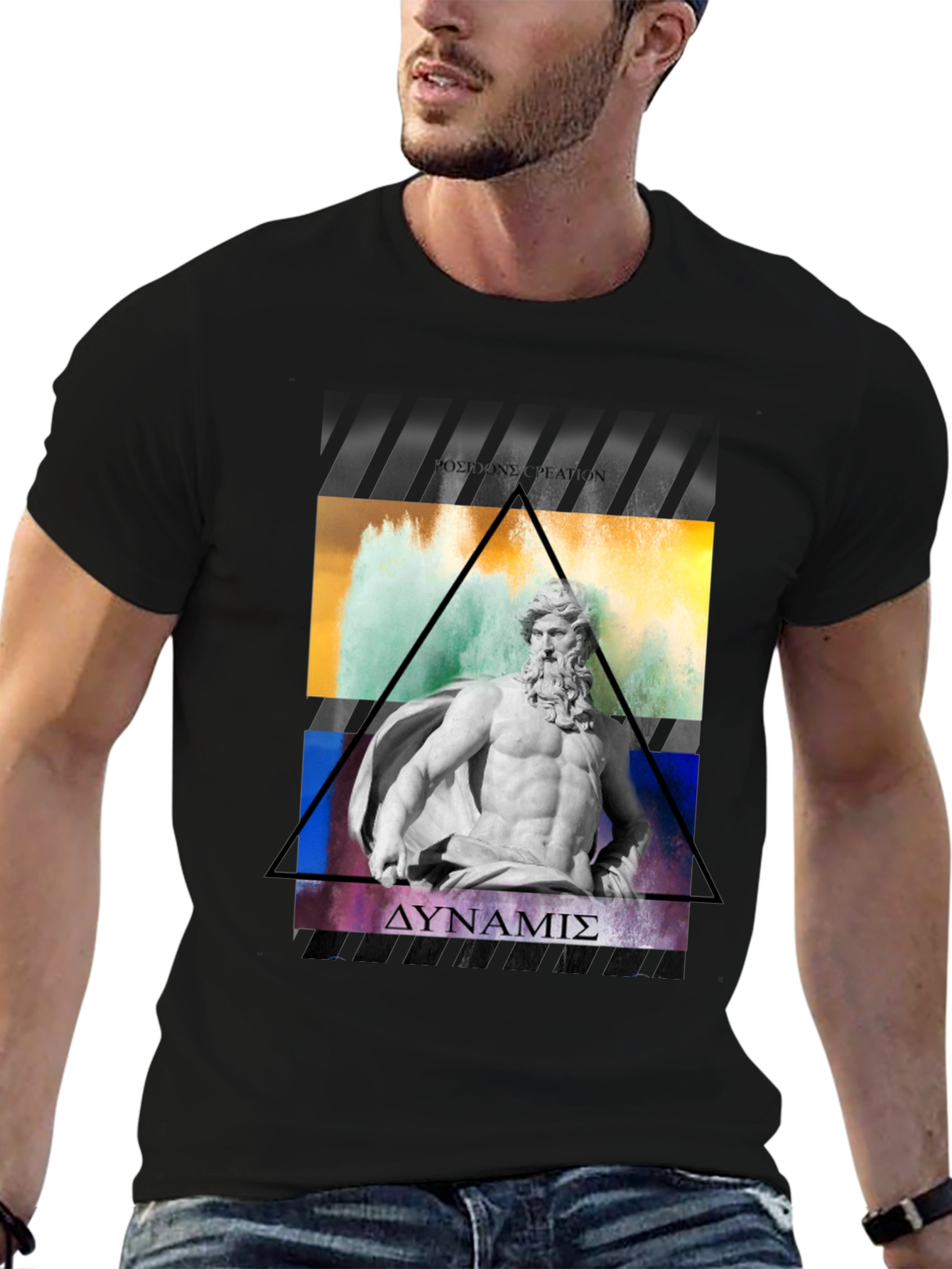 Poseidon Graphic Tee - Black Cotton T-Shirt