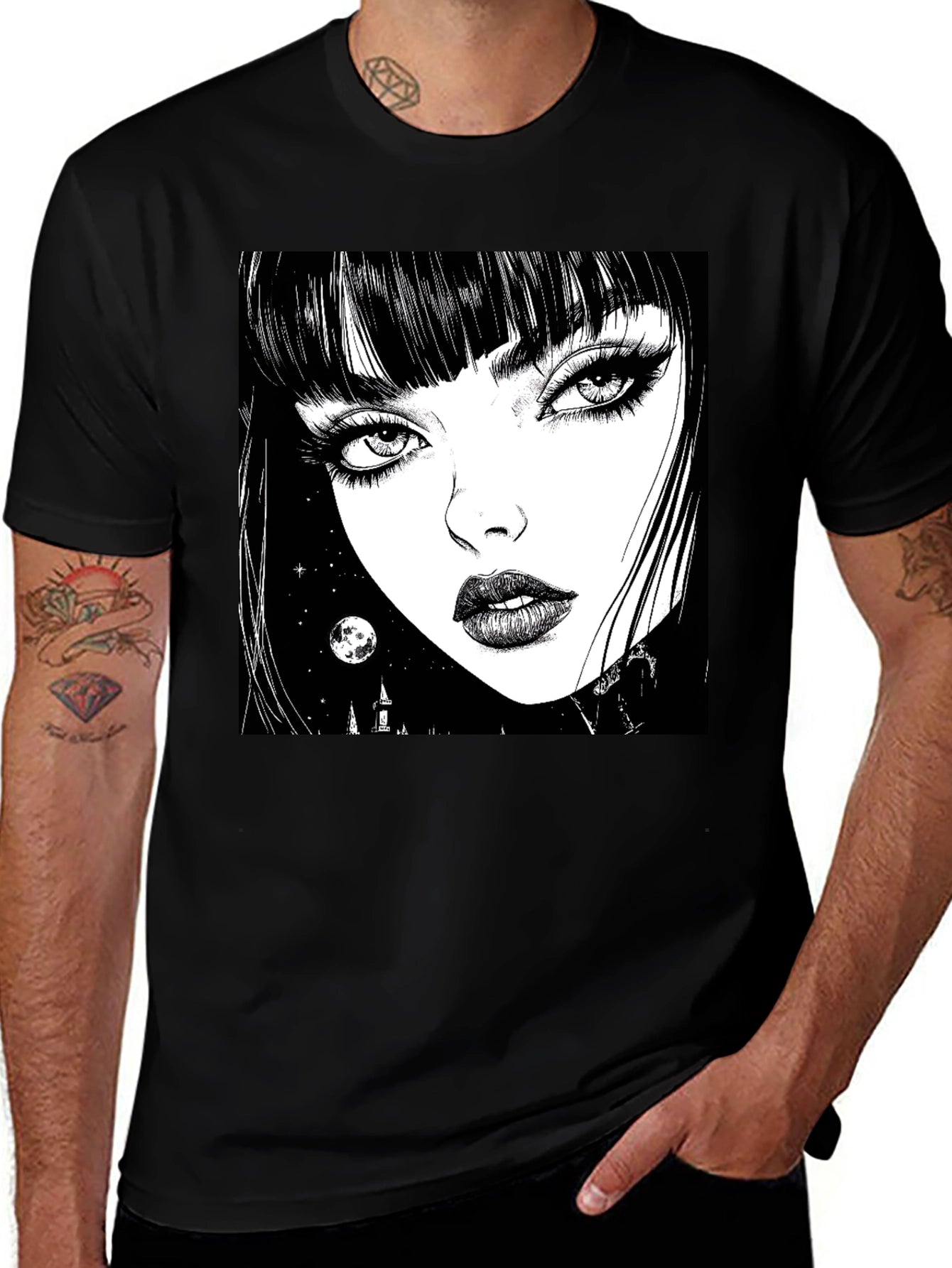 Gothic Girl Graphic Print T-Shirt - Black
