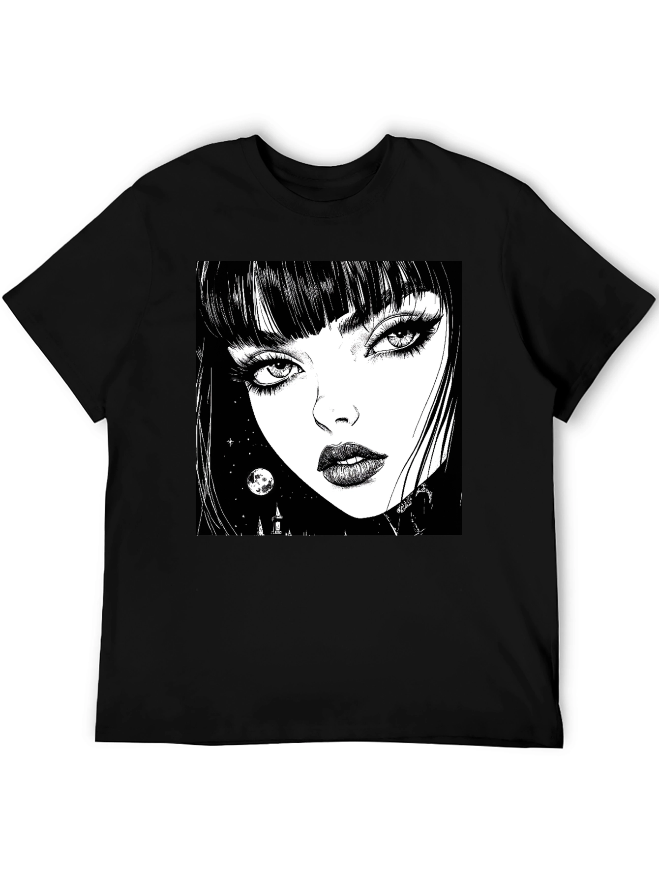 Gothic Girl Graphic Print T-Shirt - Black