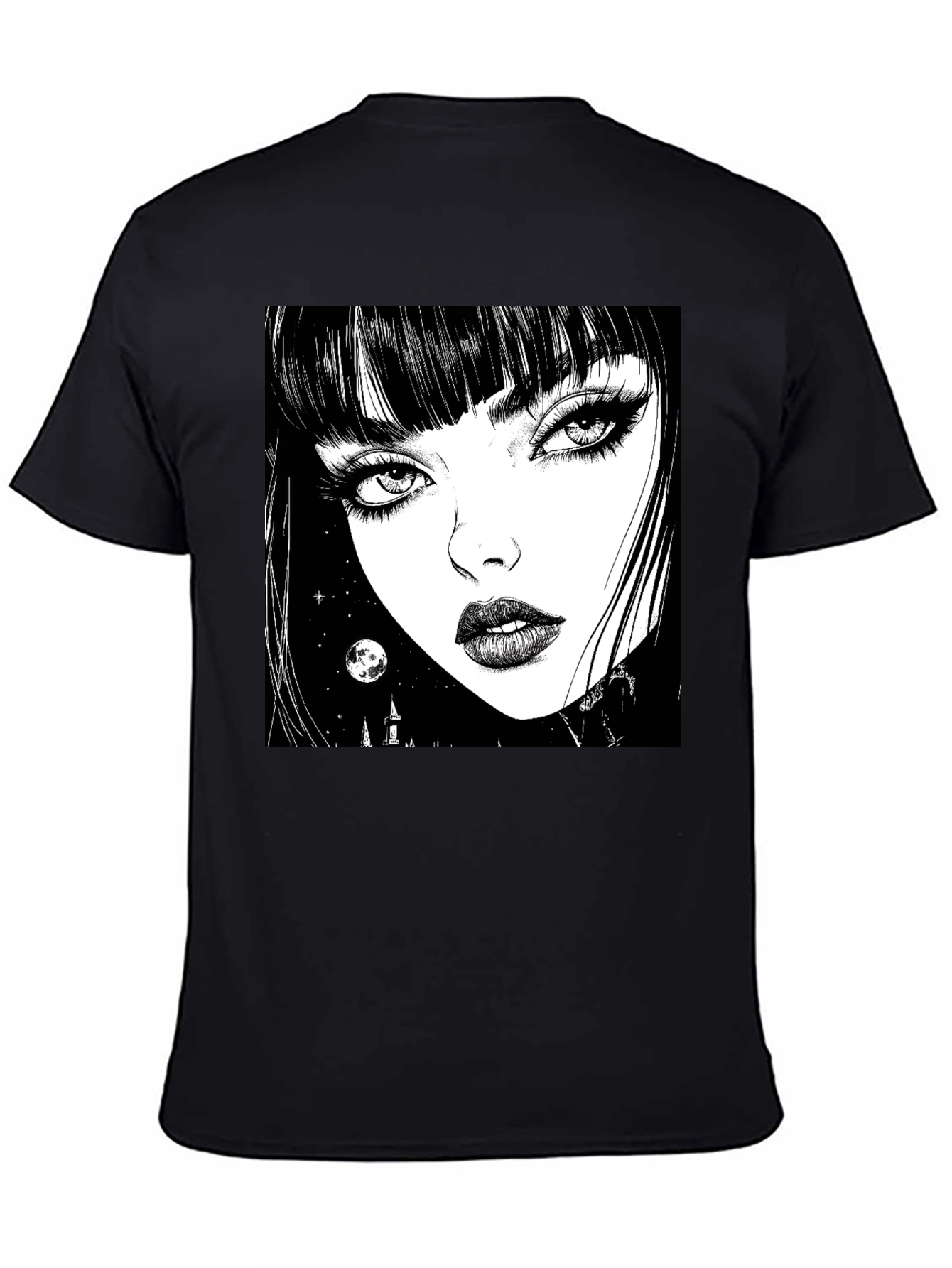 Gothic Girl Graphic Print T-Shirt - Black