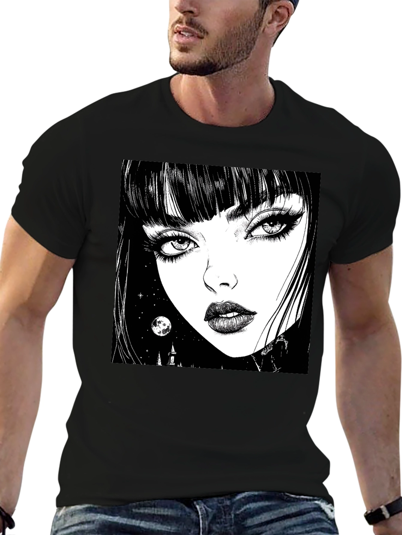 Gothic Girl Graphic Print T-Shirt - Black