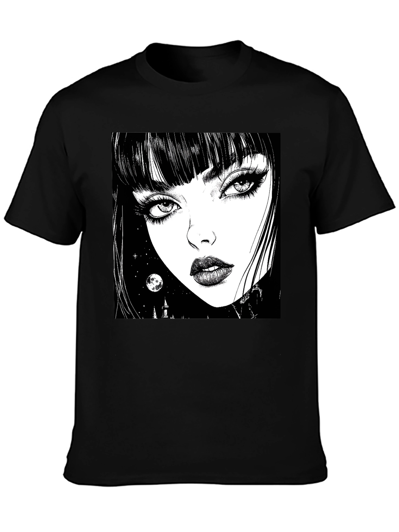 Gothic Girl Graphic Print T-Shirt - Black