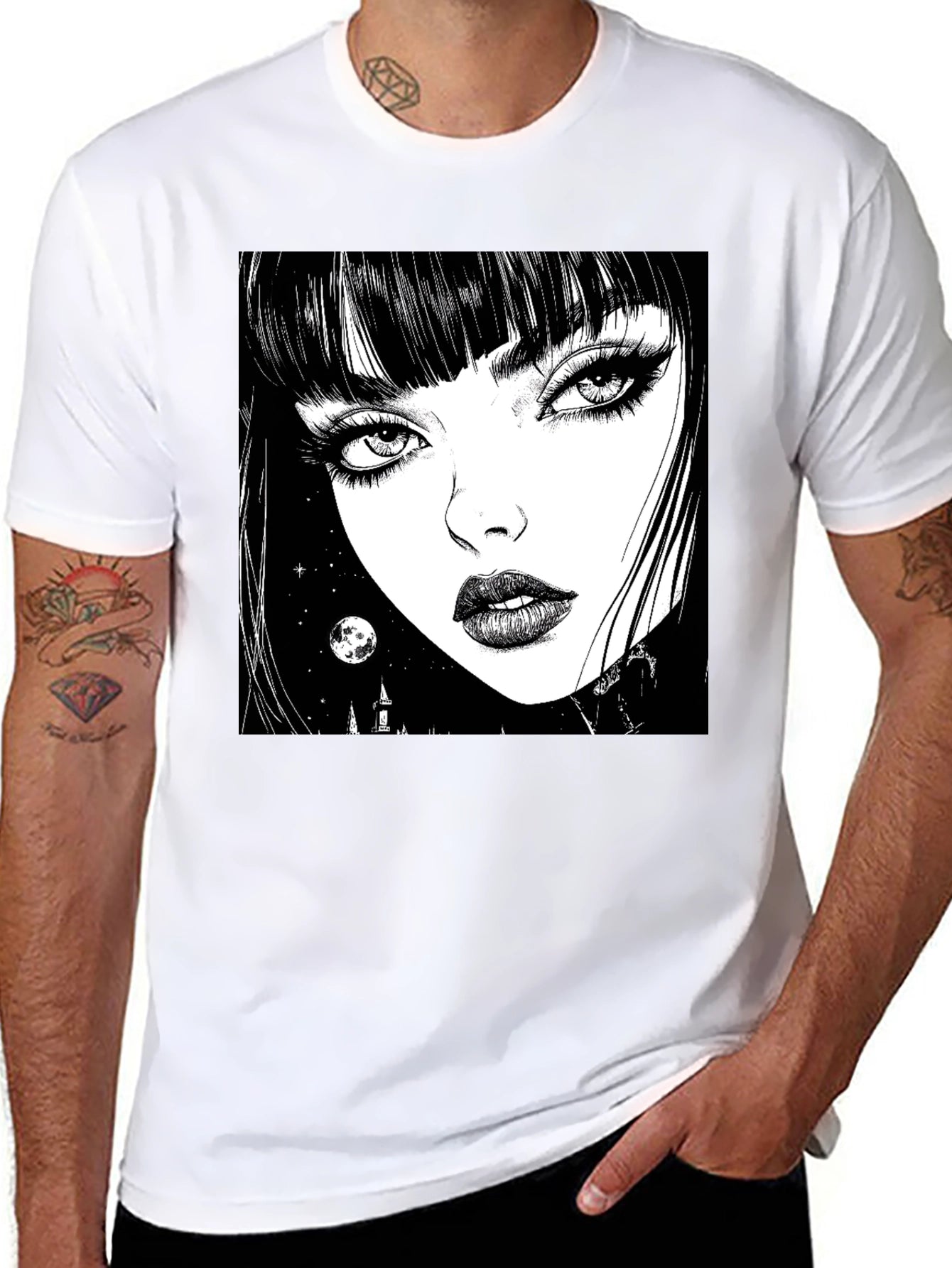 Gothic Girl Graphic Print T-Shirt - Black
