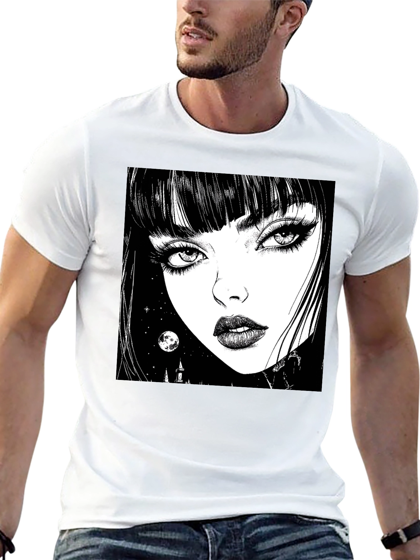 Gothic Girl Graphic Print T-Shirt - Black