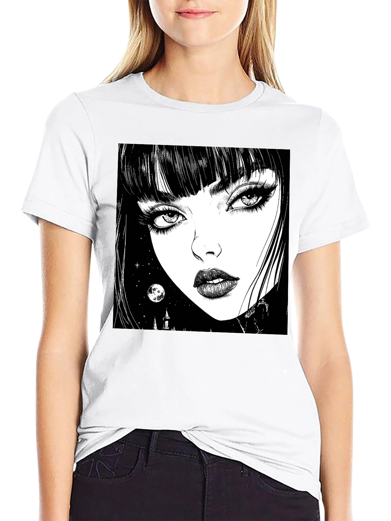 Gothic Girl Graphic Print T-Shirt - Black