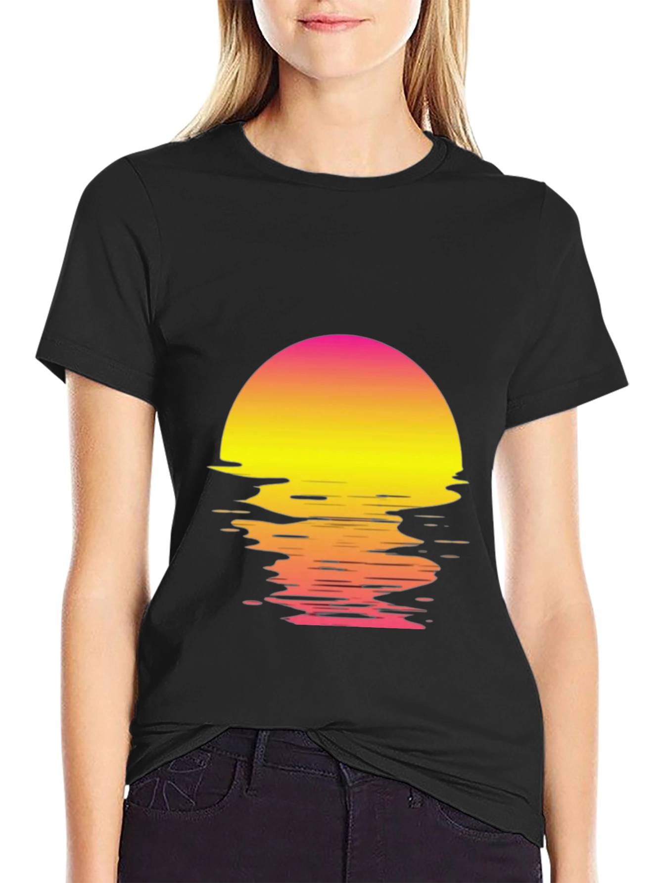 Retro Sunset Graphic T-Shirt - Black