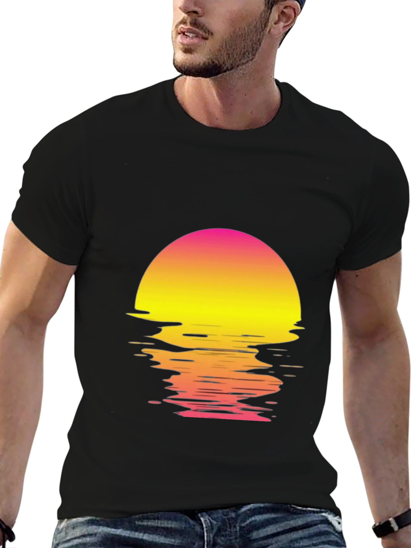 Retro Sunset Graphic T-Shirt - Black