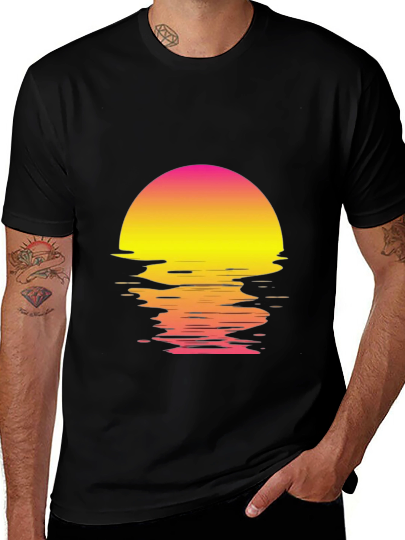Retro Sunset Graphic T-Shirt - Black