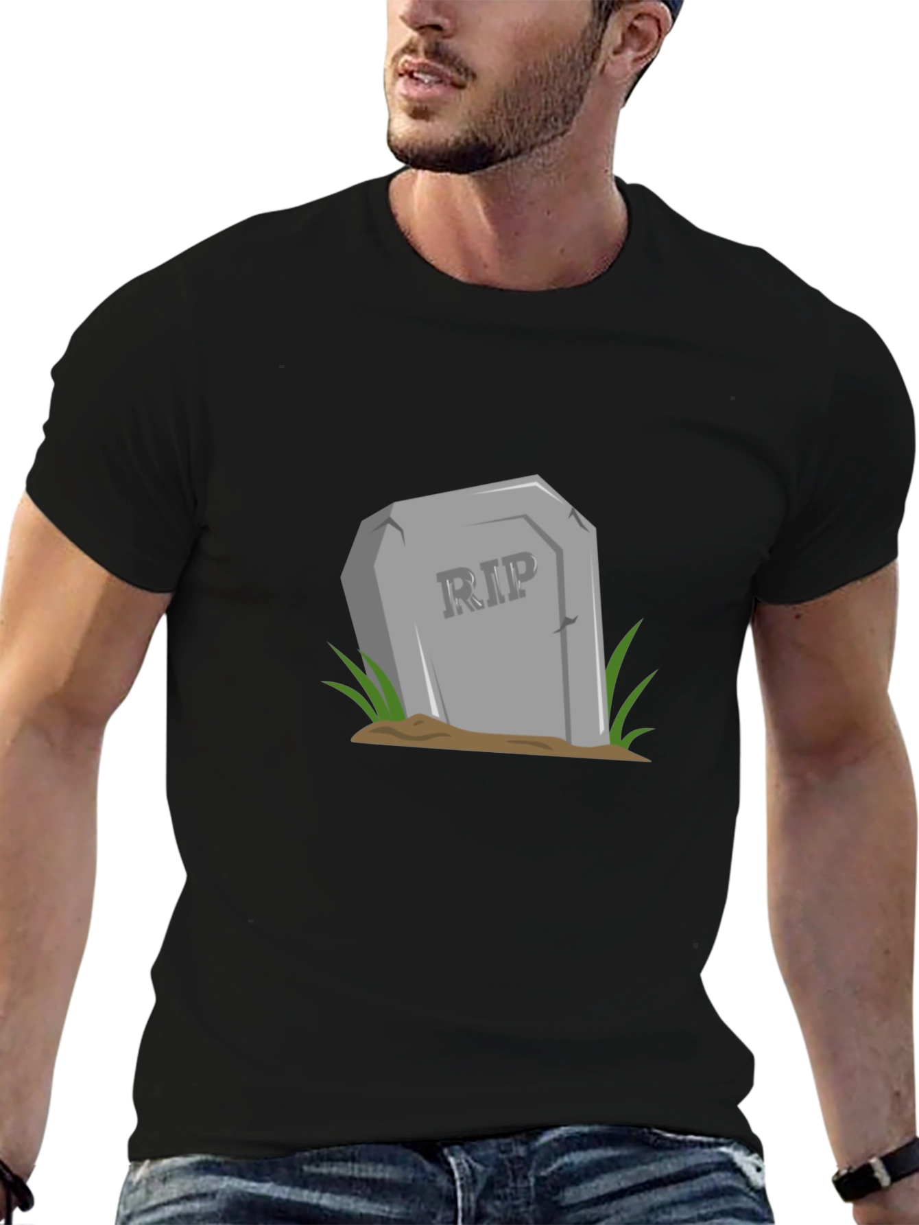 RIP Tombstone Graphic Tee - Black Cotton T-Shirt
