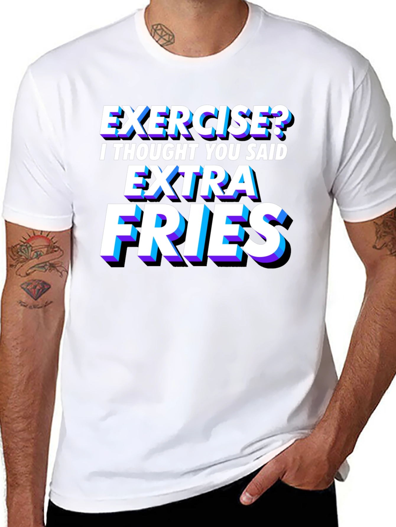 Exercise? Extra Fries T-Shirt - Funny Foodie Tee