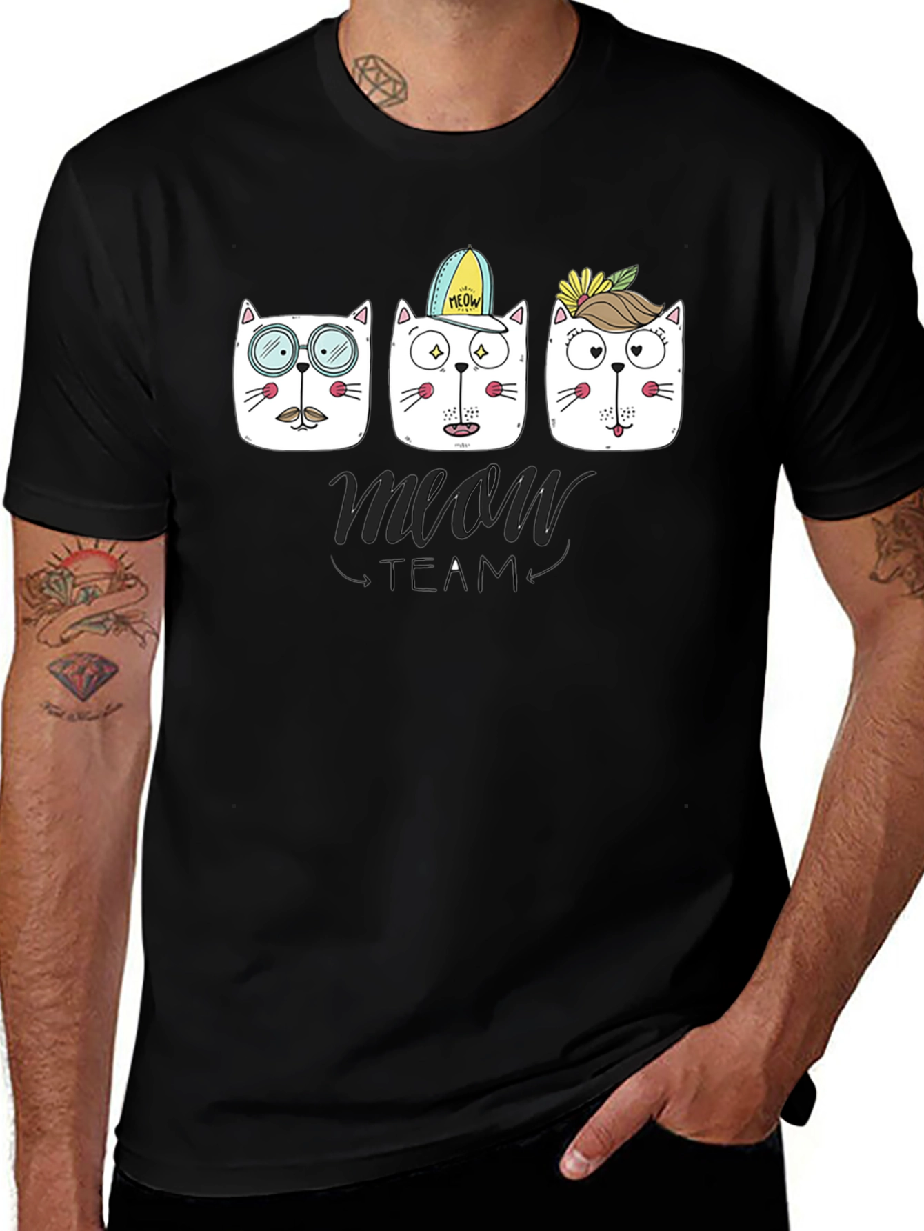 Meow Team Graphic T-Shirt - Cool Cat Design