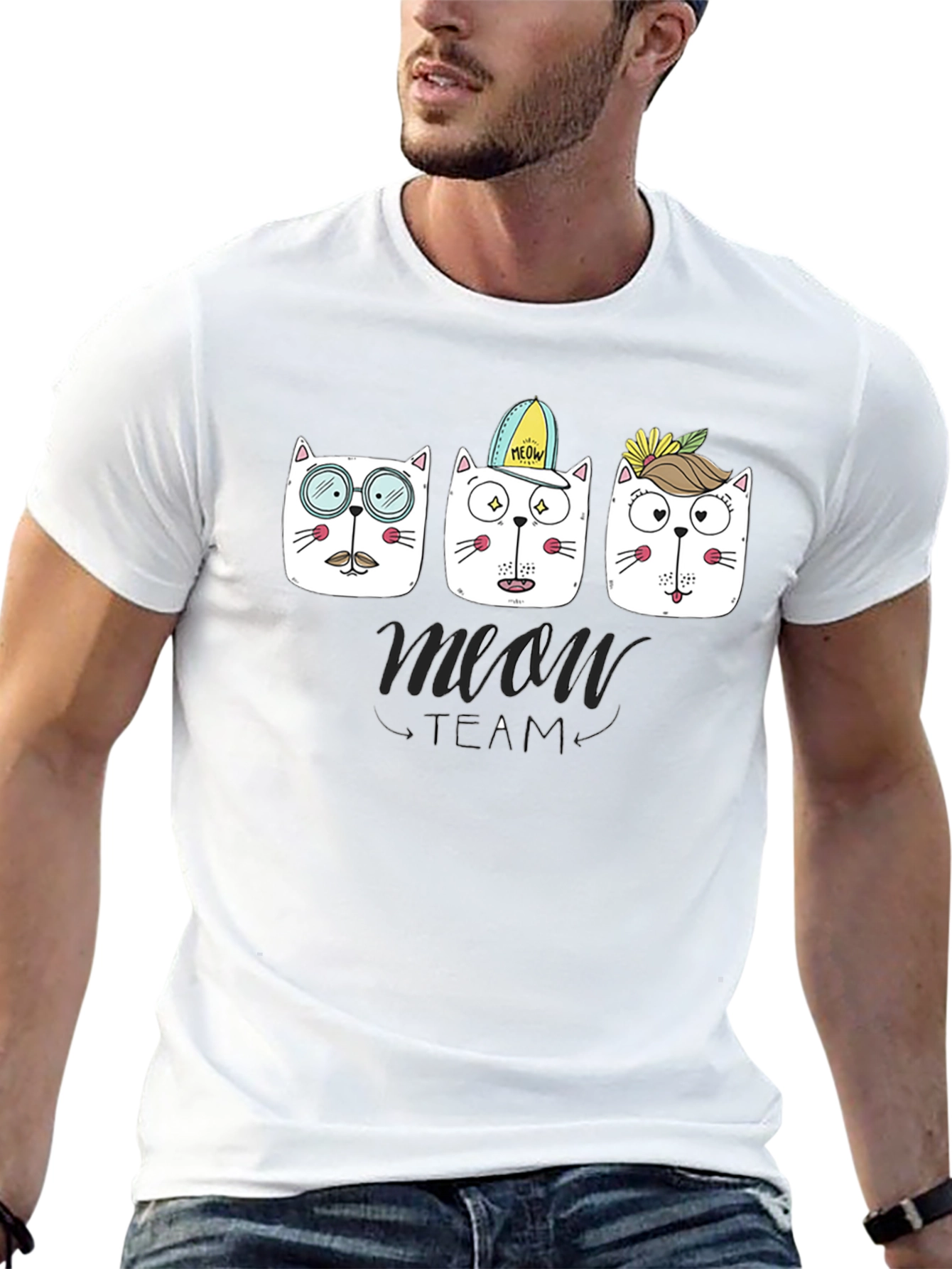 Meow Team Graphic T-Shirt - Cool Cat Design