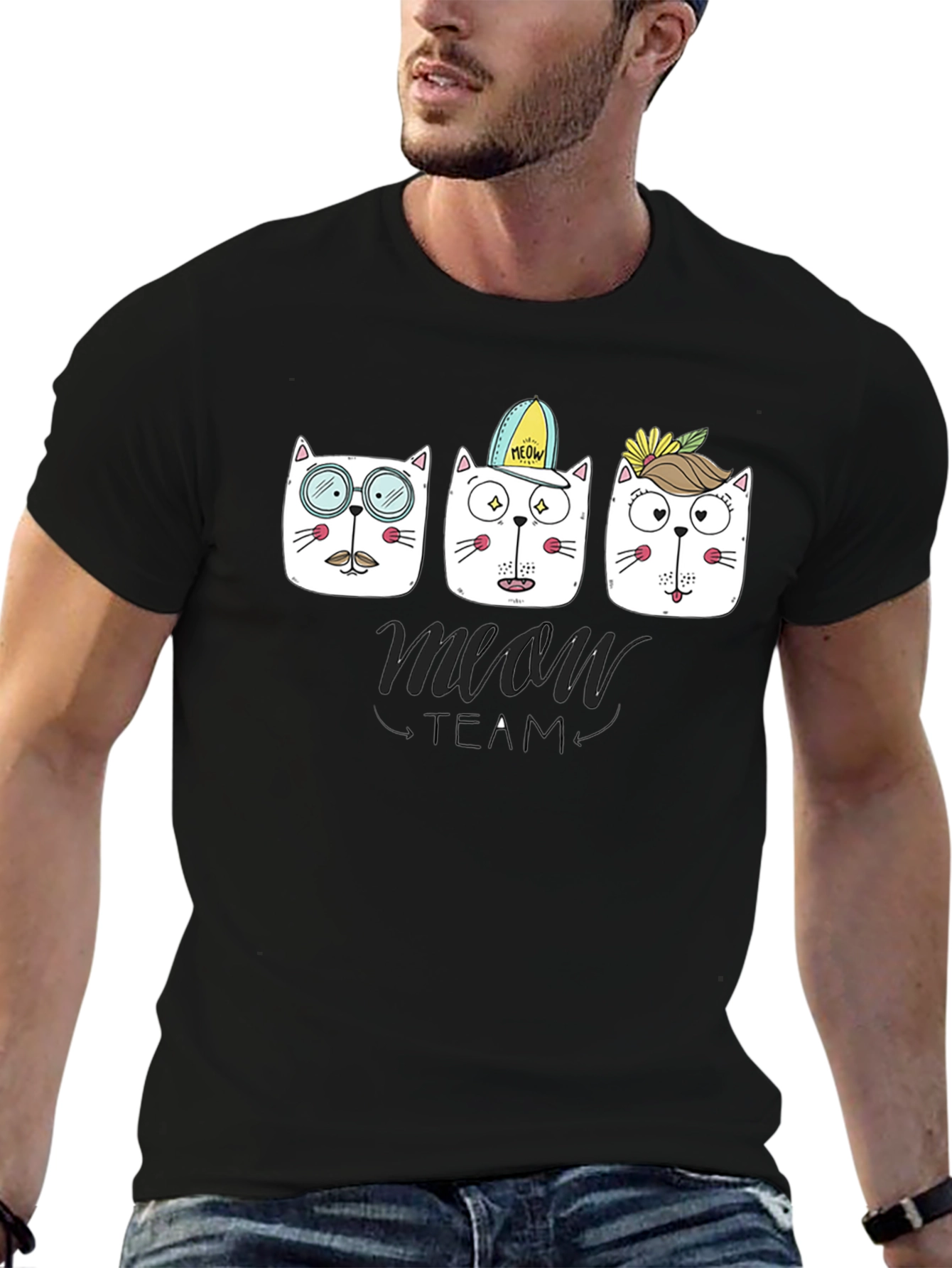 Meow Team Graphic T-Shirt - Cool Cat Design