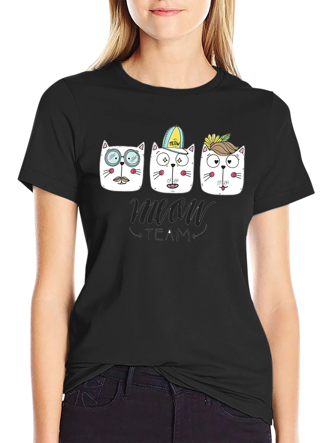 Meow Team Graphic T-Shirt - Cool Cat Design