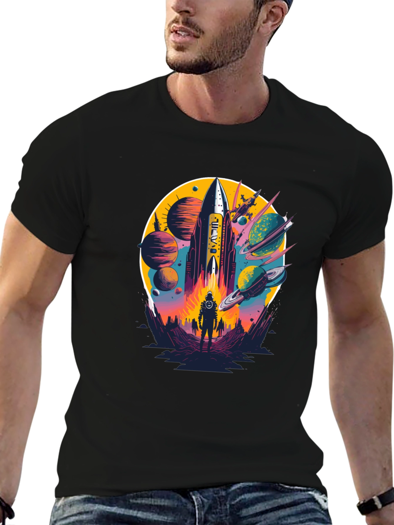 Retro Space Rocket Graphic Tee