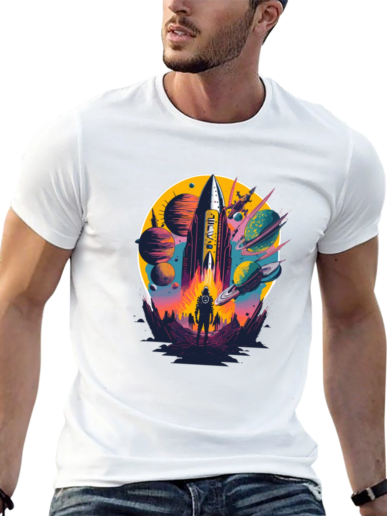 Retro Space Rocket Graphic Tee