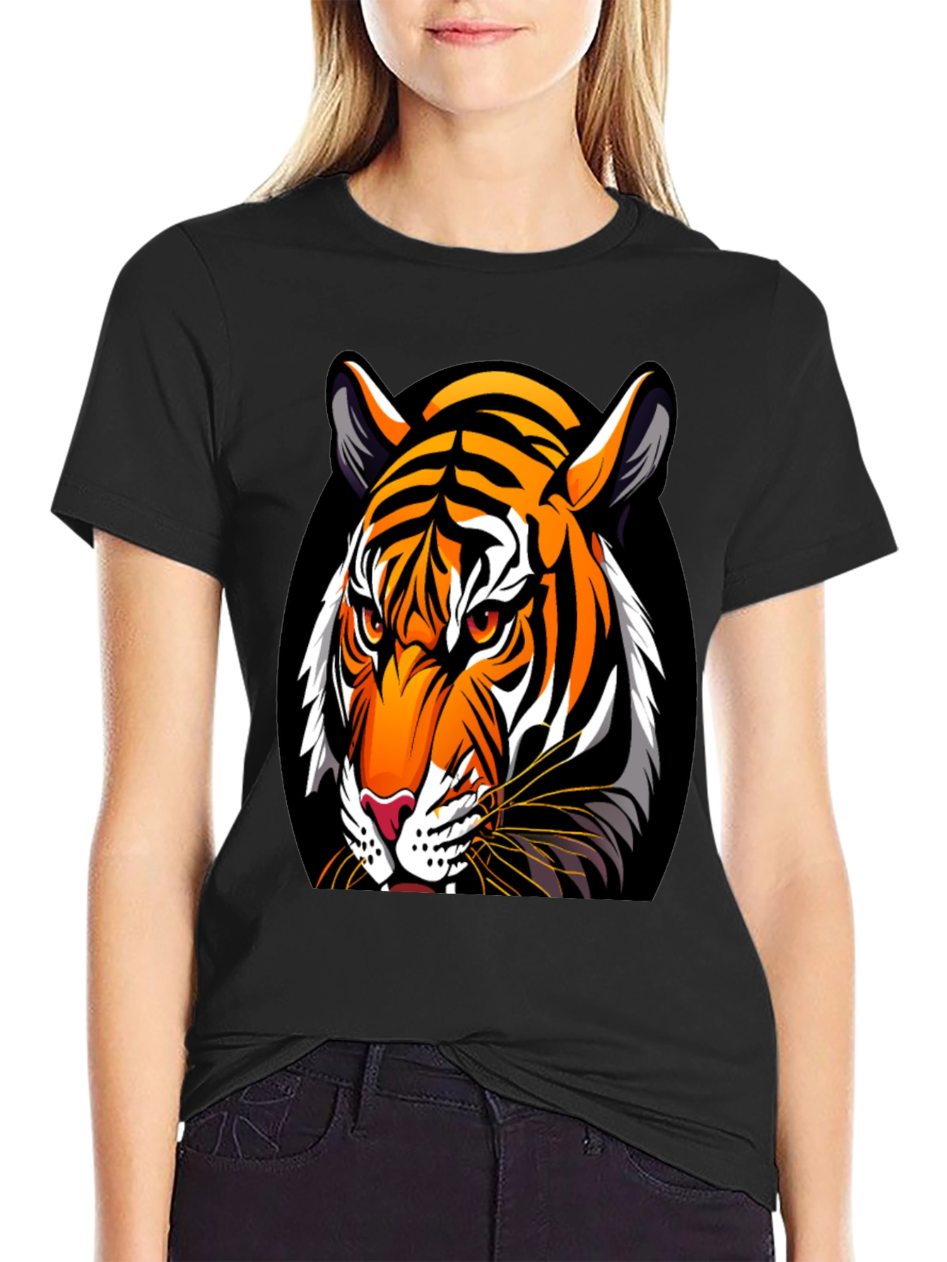 Bold Tiger Graphic Tee - Premium Black Cotton