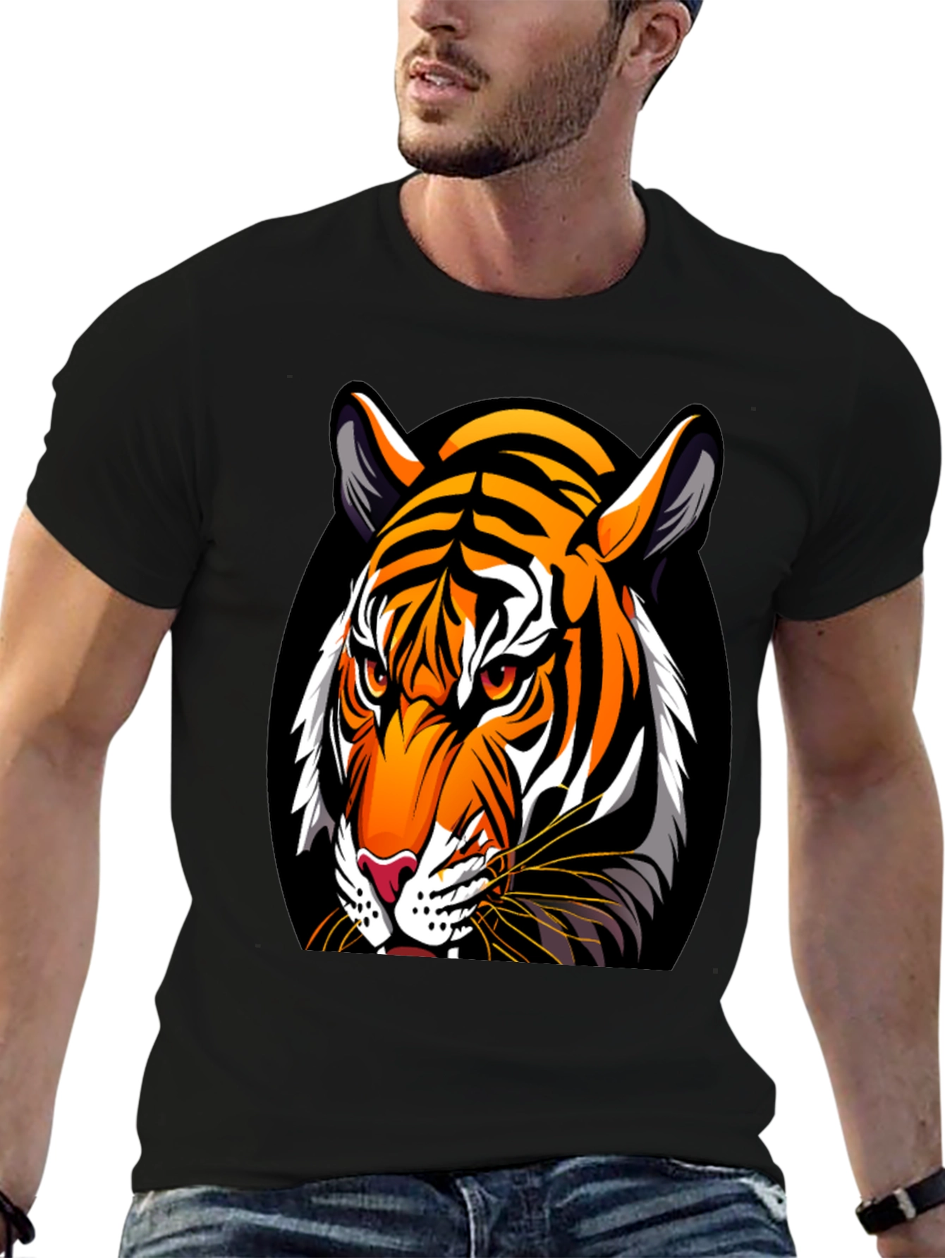 Bold Tiger Graphic Tee - Premium Black Cotton